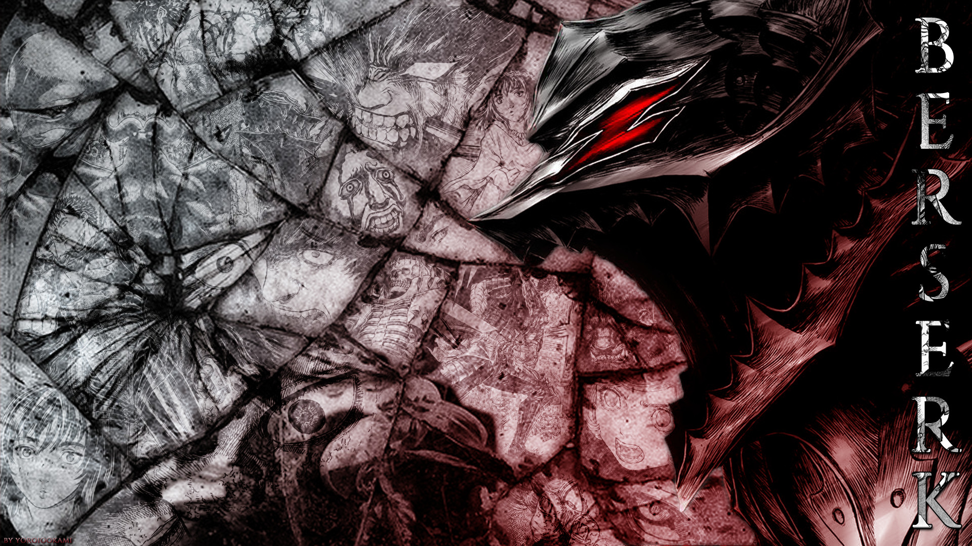 Gatsu, Armatura del Berserker, Berserk, Elmo, Grigio e rosso, 1920x1080, sfondo per PC
