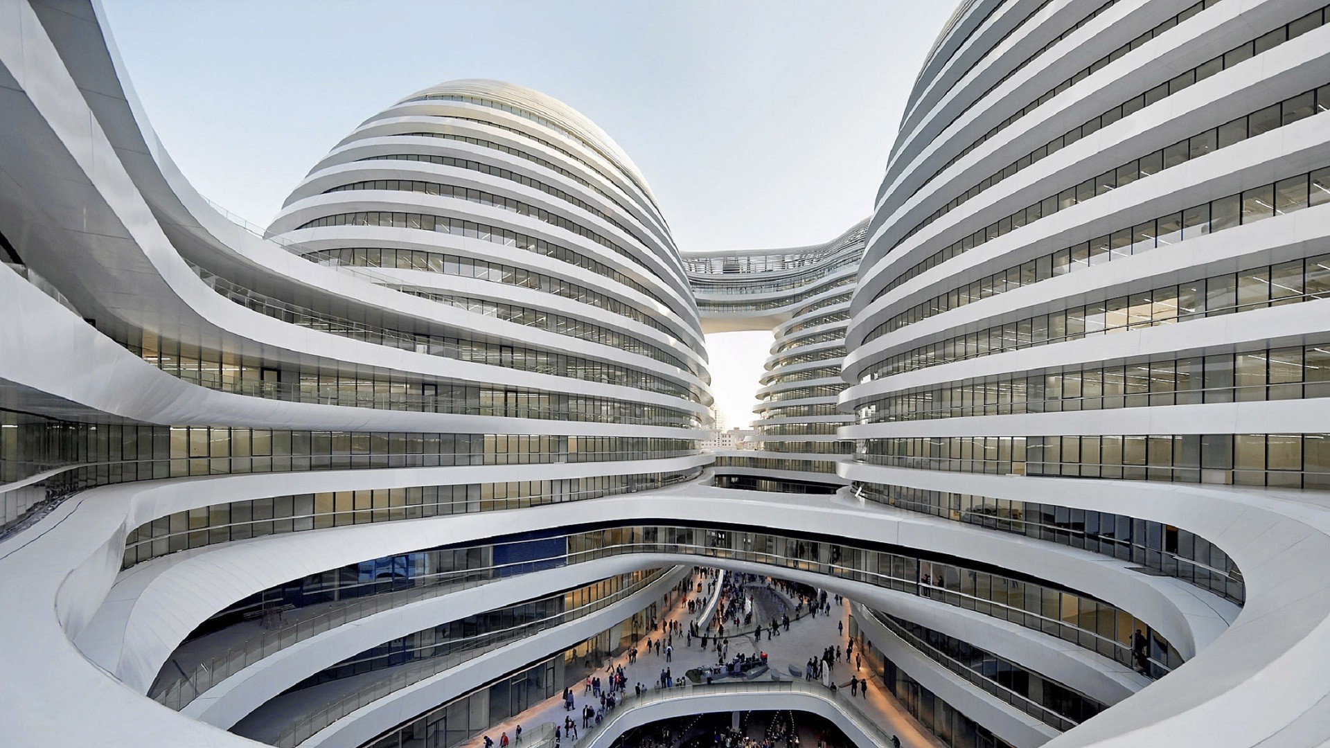 Galaxy SOHO, Zaha Hadid, Pechino, Curve, Architettura moderna, Full HD, wallpaper desktop