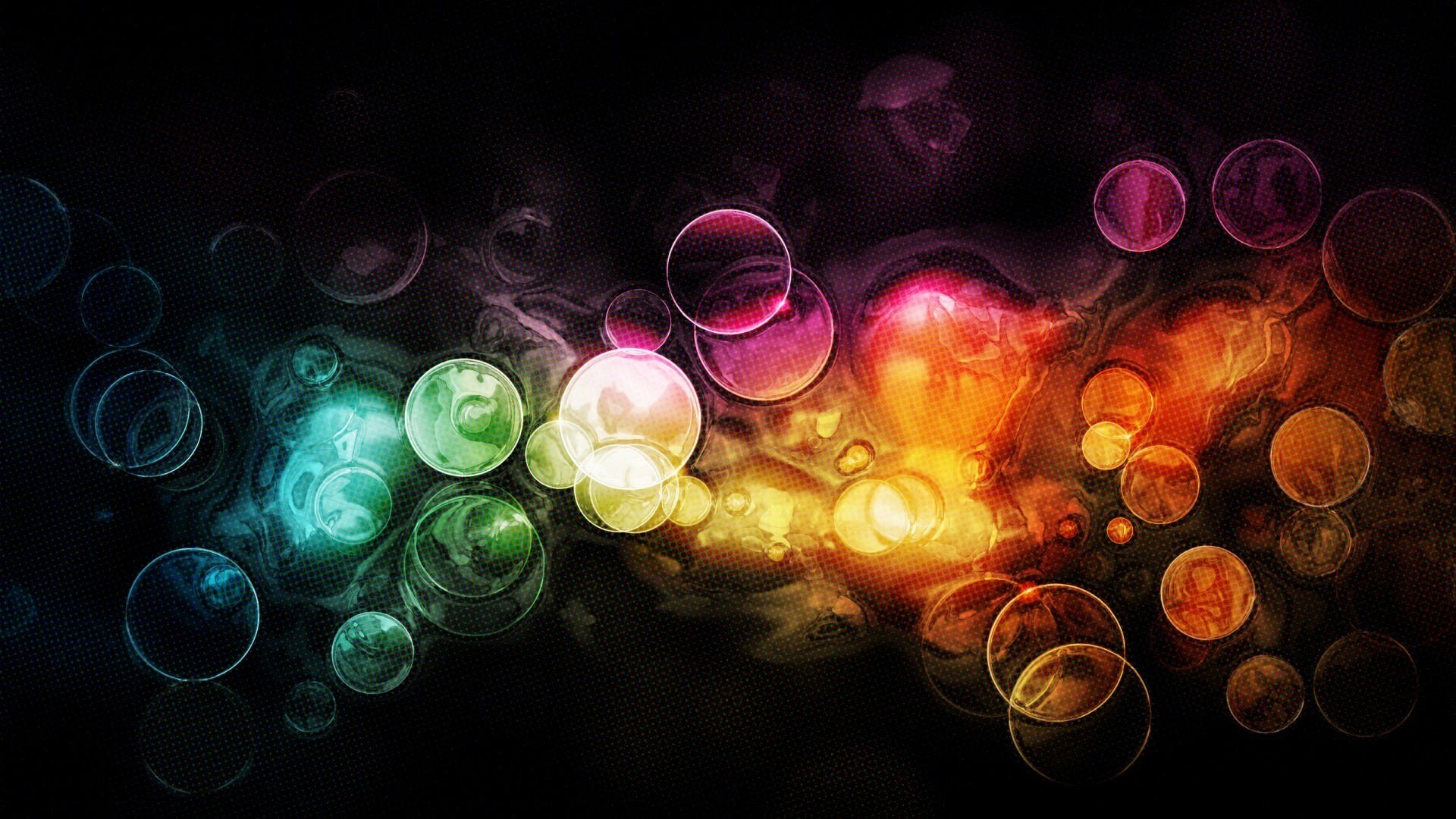 Bolle, Bokeh, Colori arcobaleno, Sfondo nero, Astratto, Full HD, wallpaper per portatile