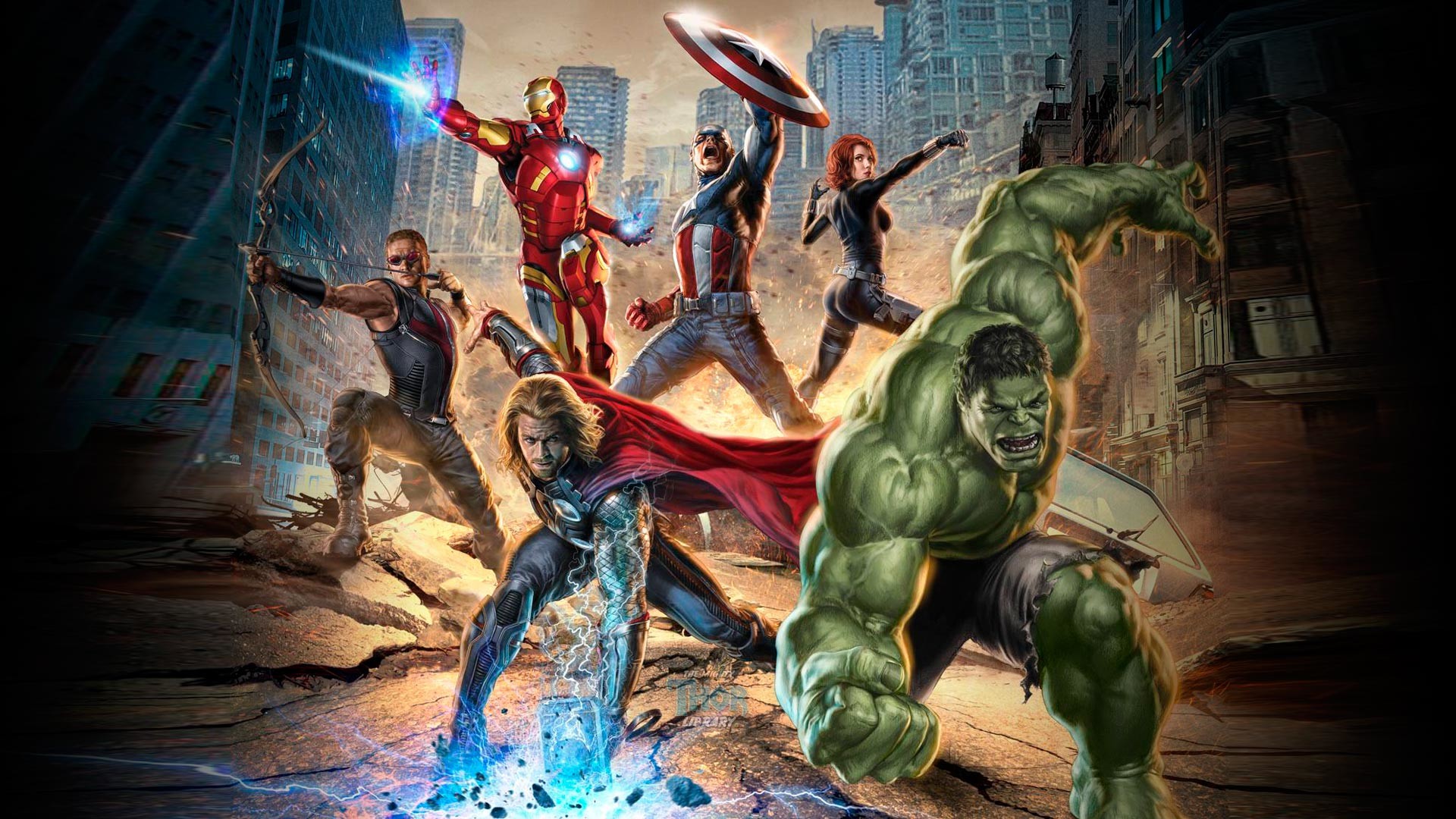The Avengers, Hulk, Thor, Iron Man, Capitan America, Fan art, 16:9 Full HD, sfondo widescreen