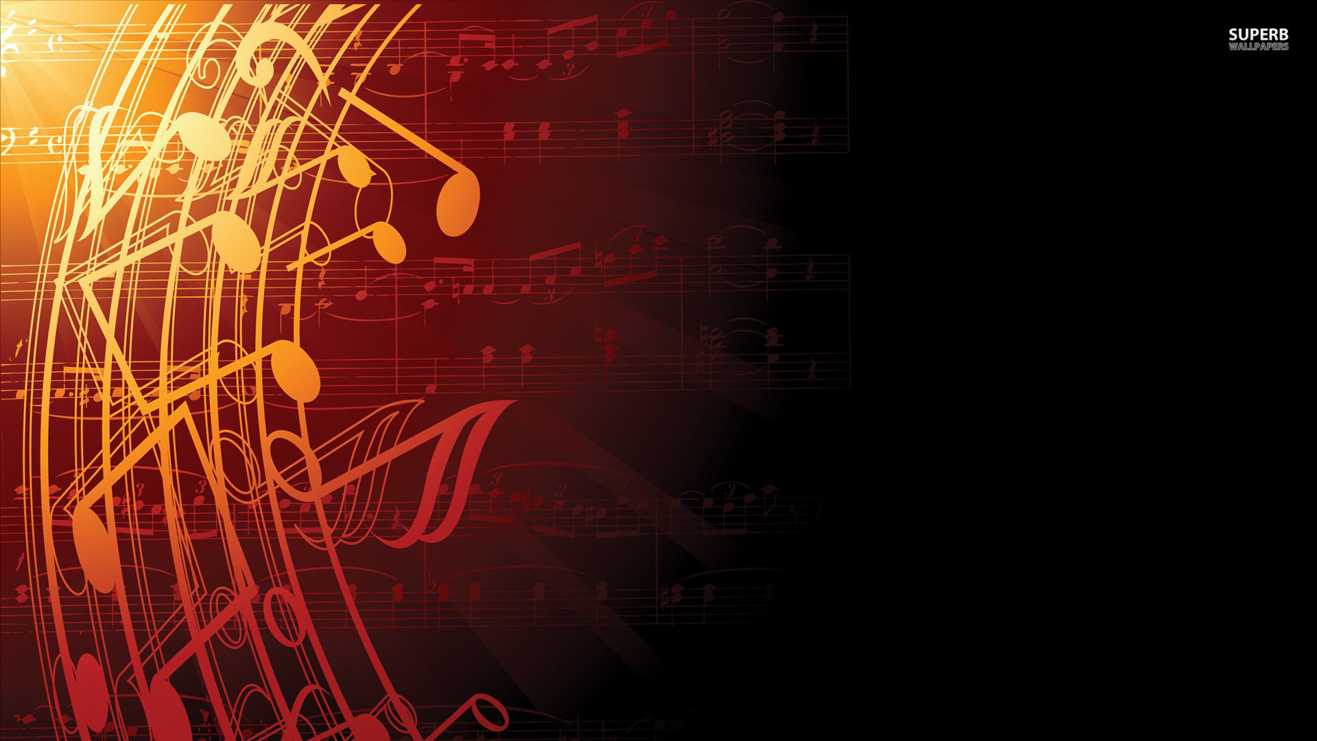 Note musicali, Spartito, Rosso, Sfondo nero, 16:9 Full HD, wallpaper widescreen