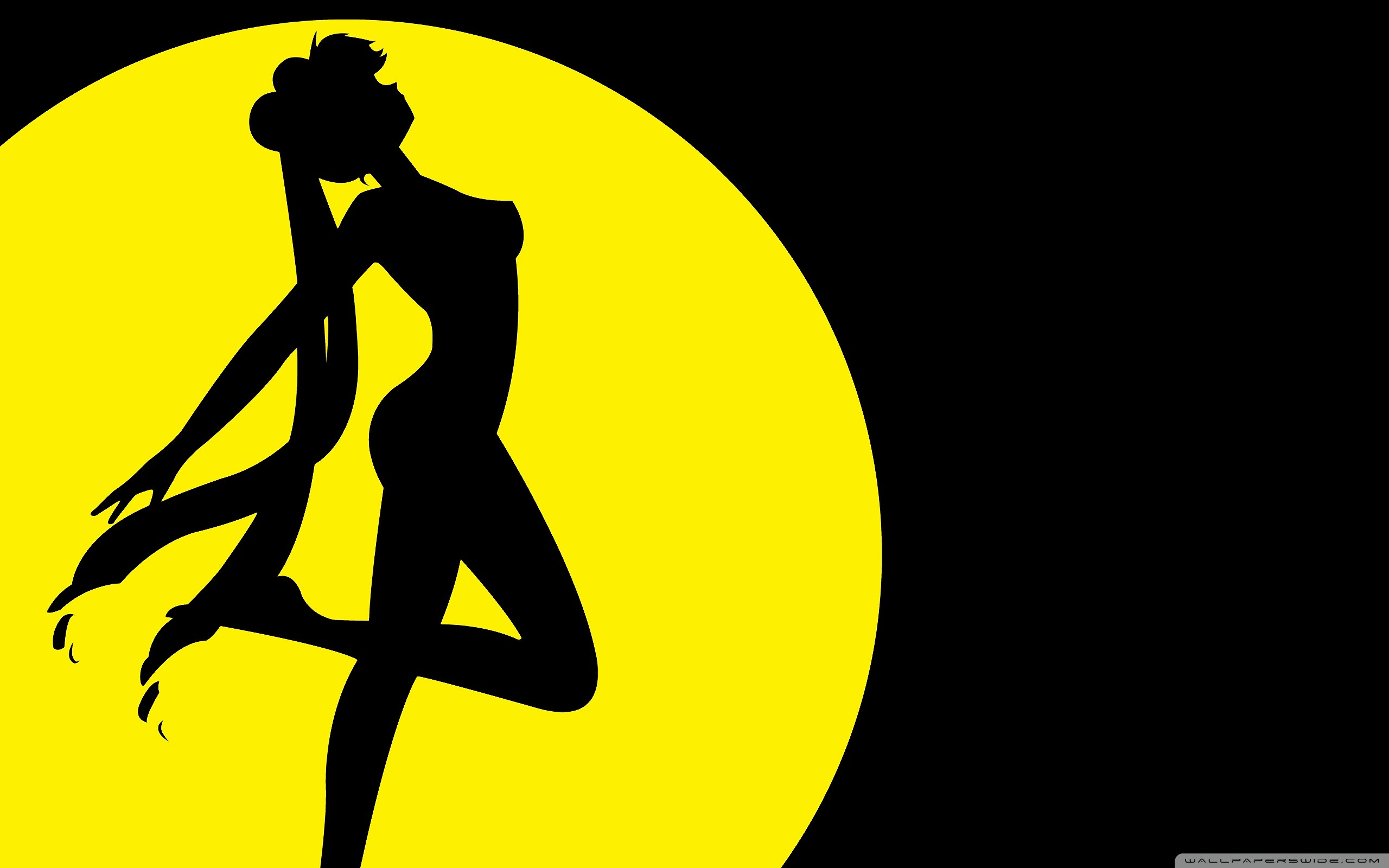 Sailor Moon, Silhouette, Luna, Giallo e nero, 2K, sfondo desktop