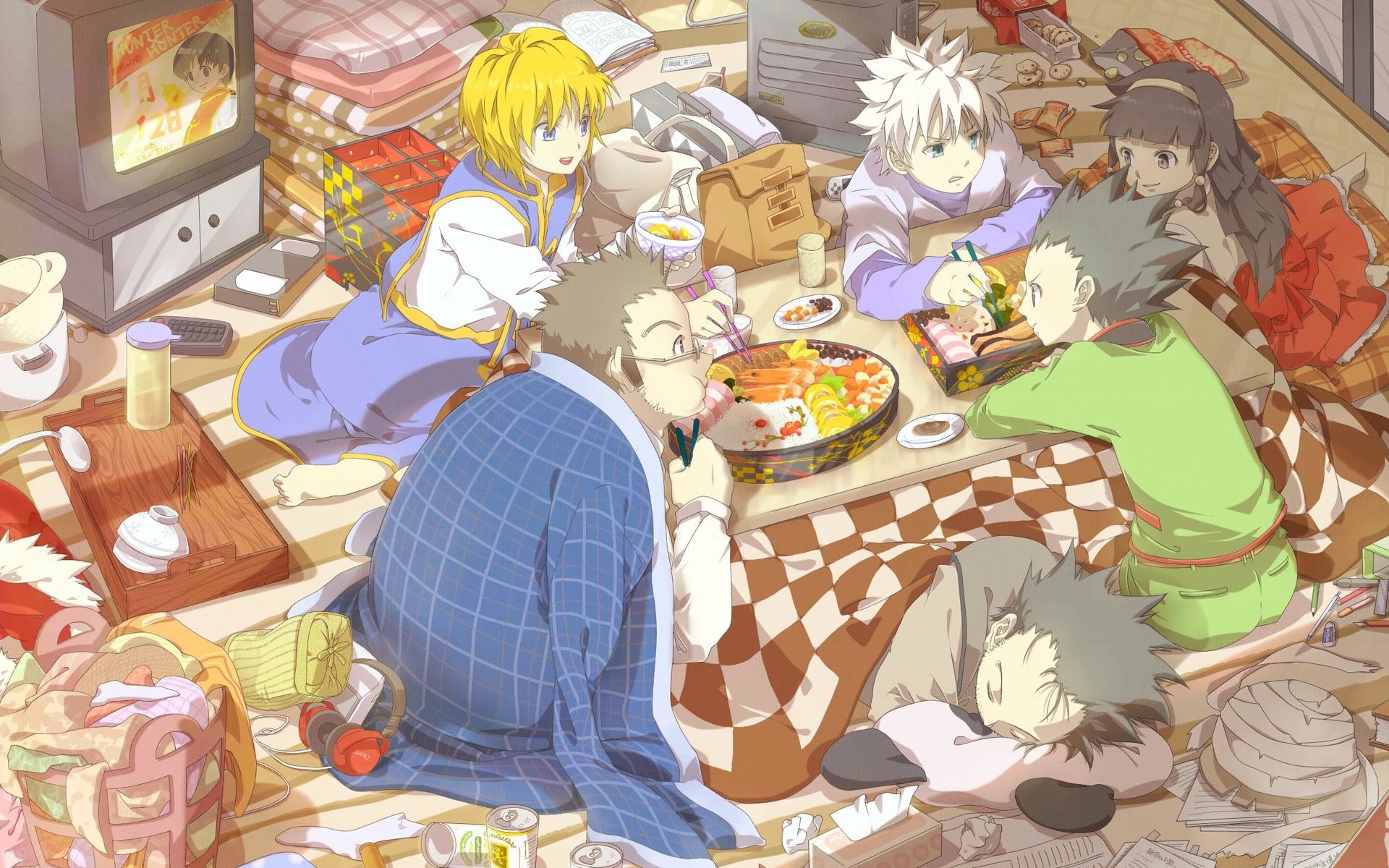 Gon Freecss, Killua Zoldyck, Kurapika, Leorio Paradinight, Hunter x Hunter, Festa, sfondo desktop