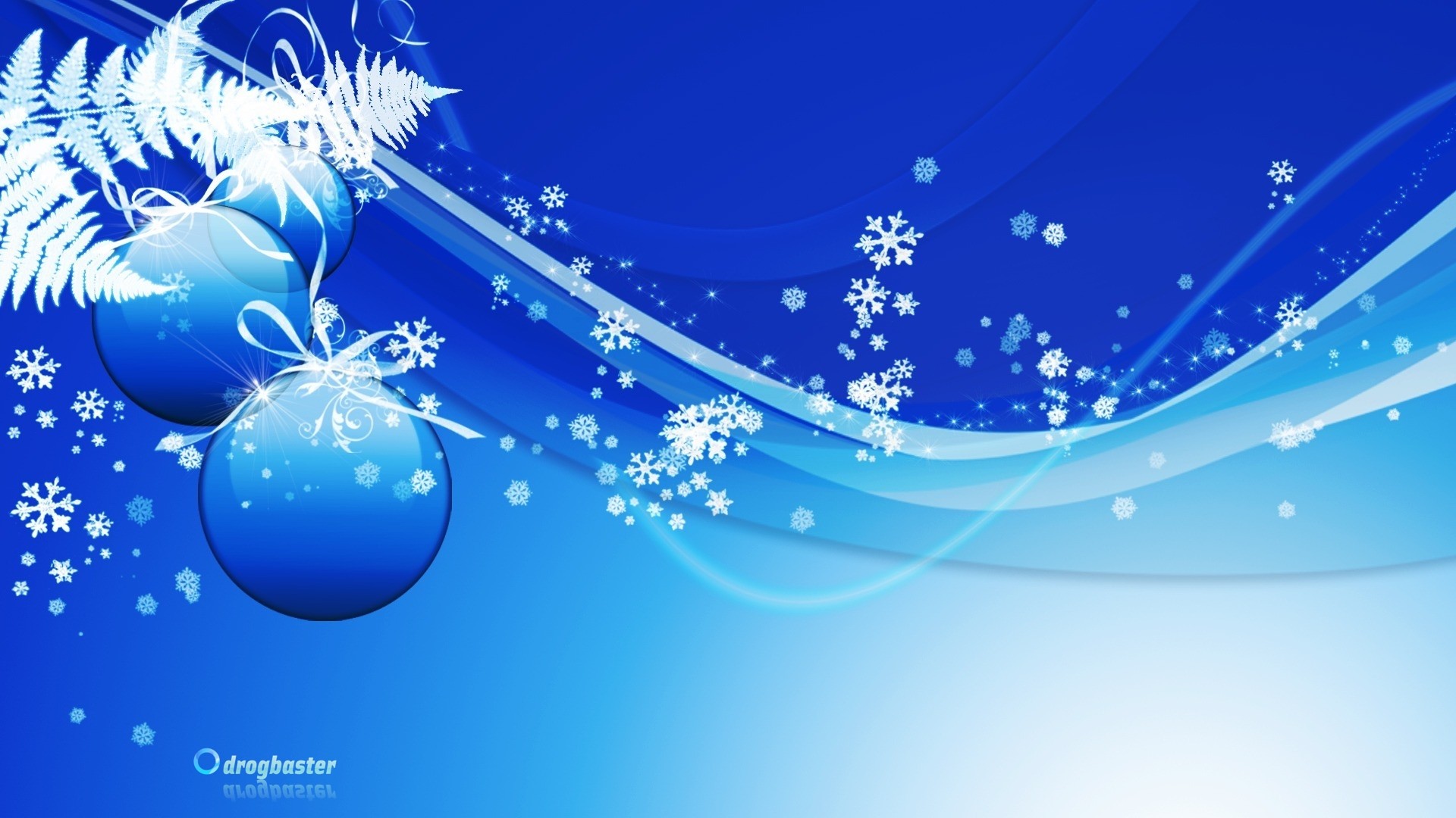 Palline blu, Fiocchi di neve, Sfondo blu, Decorazioni, 16:9 Full HD, wallpaper widescreen