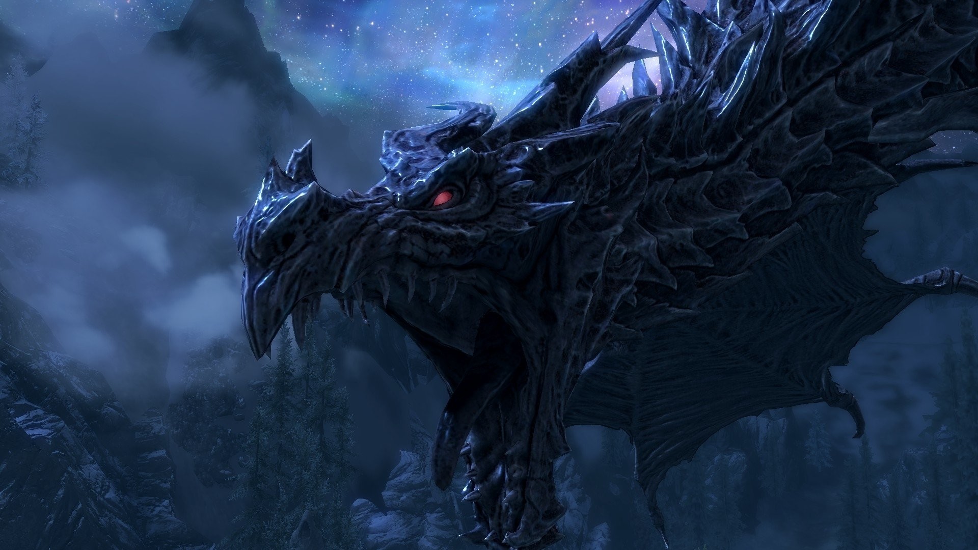 Alduin, The Elder Scrolls V: Skyrim, Drago, Notte, 16:9 Full HD, sfondo widescreen