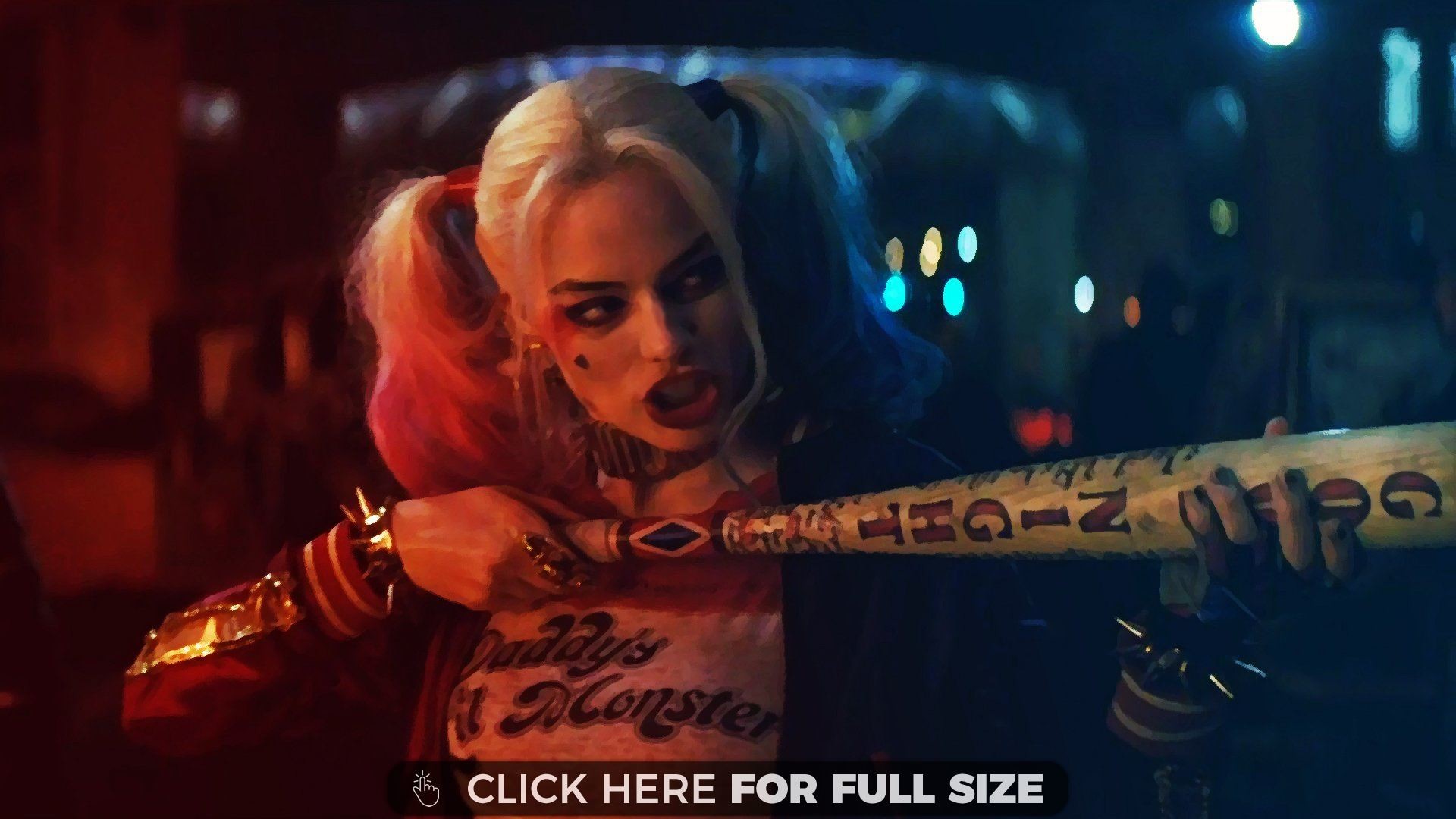 Harley Quinn, Margot Robbie, Suicide Squad, Mazza da baseball, Notte, sfondo Full HD per PC