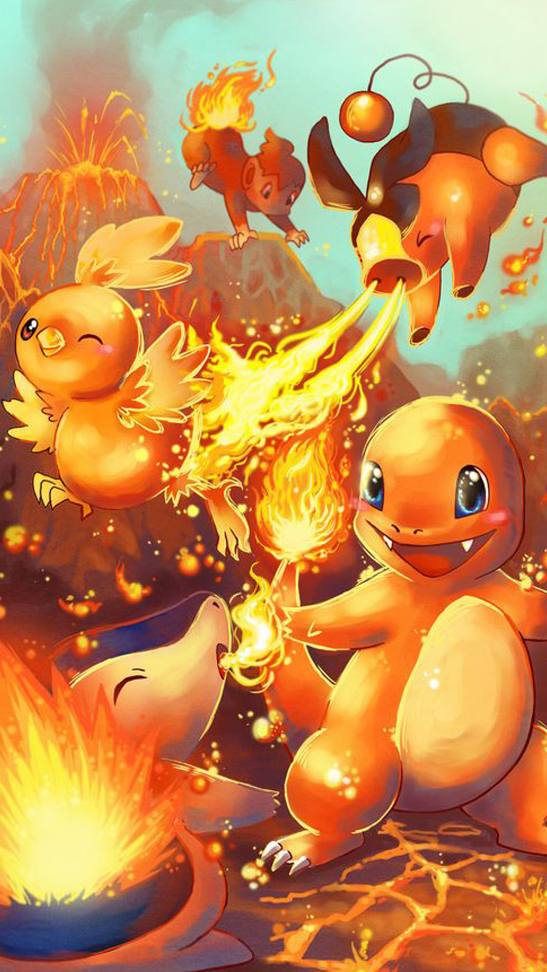 Charmander, Pokémon, Fuoco, Arte digitale, sfondo iPhone 6 Full HD