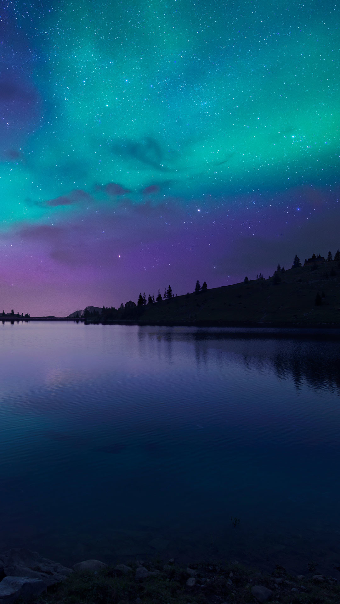 Aurora boreale, Lago, Notte, Verde acqua, wallpaper iPhone 6