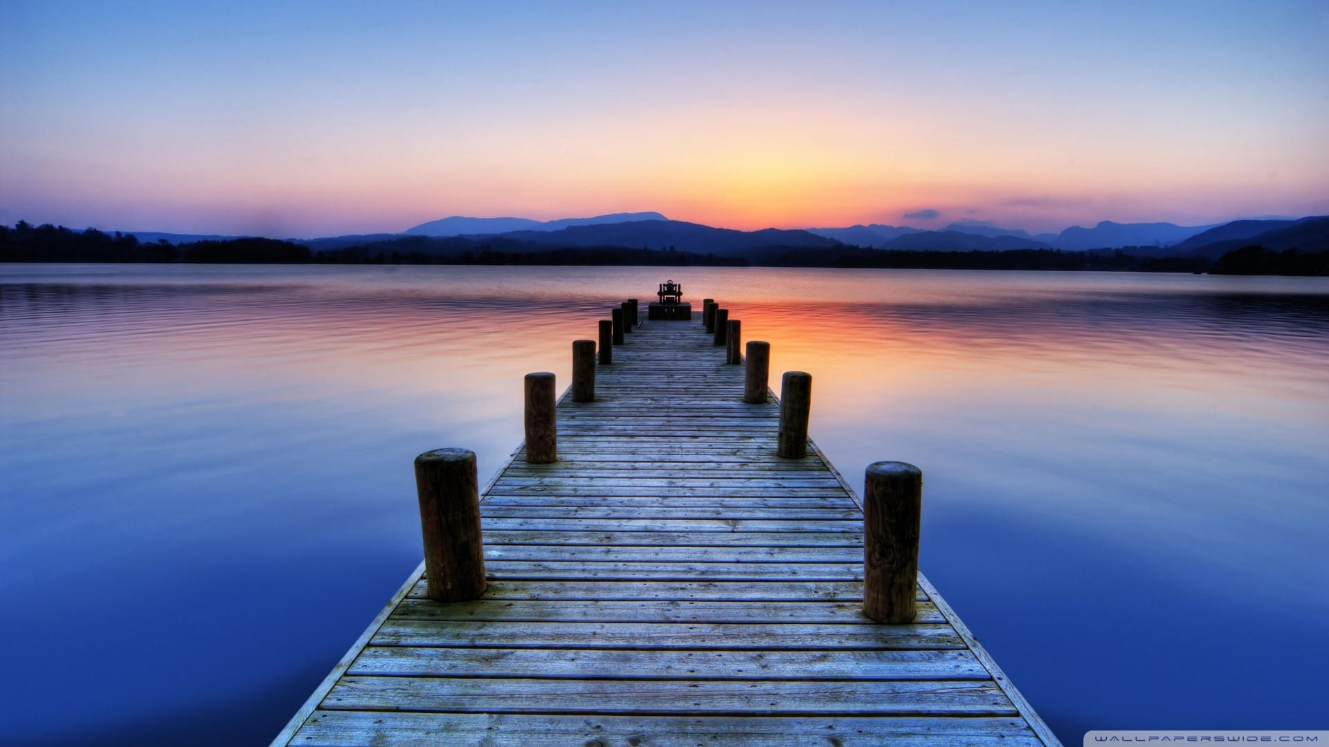 Pontile, Lago, Tramonto, Riflesso, Full HD, sfondo per il tuo desktop