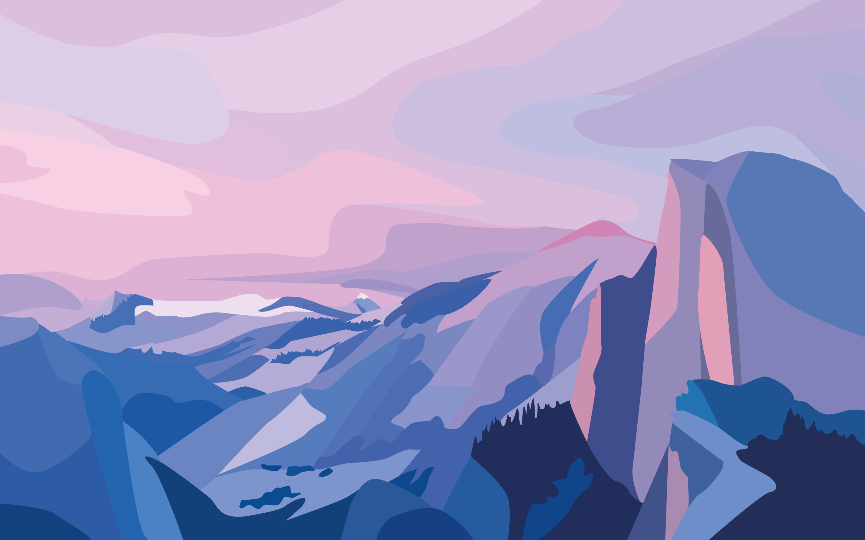 Yosemite, Half Dome, Montagne, Flat design, Viola, 2880x1800, sfondo MacBook Pro