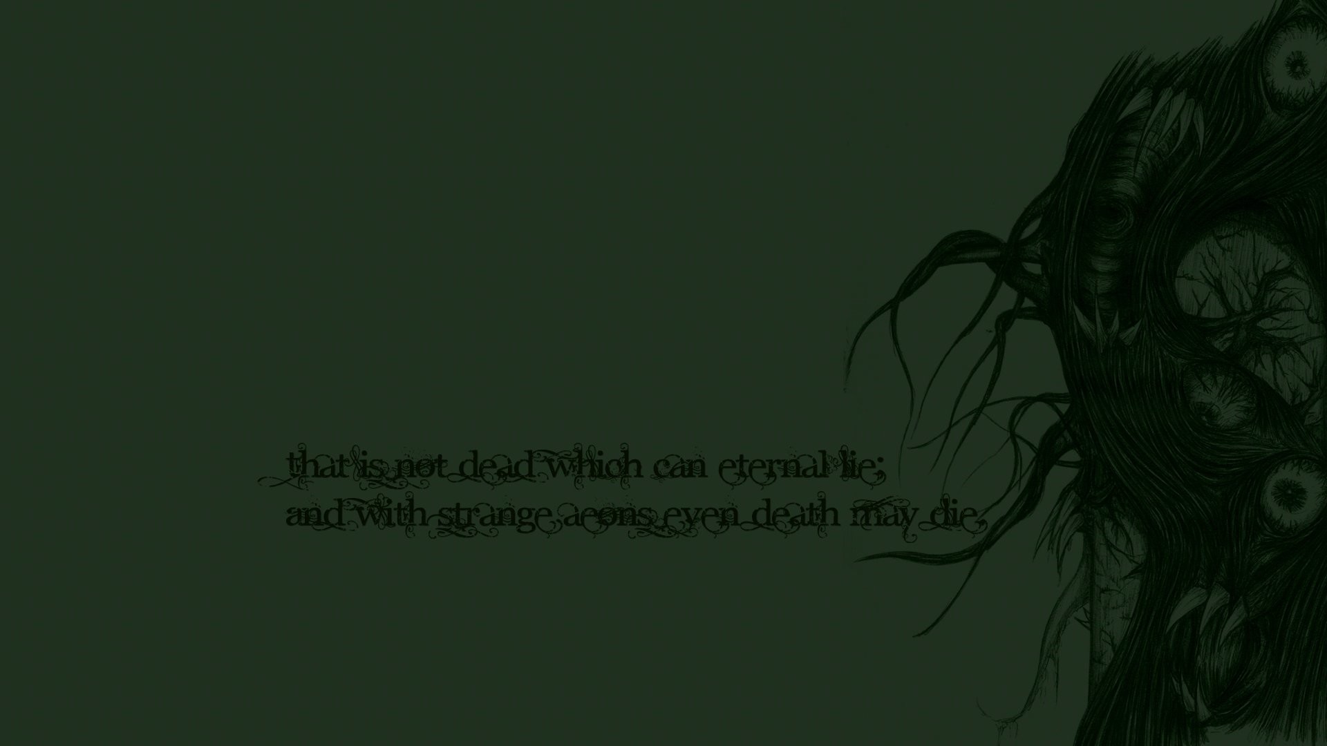 Cthulhu, Citazione, Necronomicon, Verde scuro, Full HD, sfondo per portatile