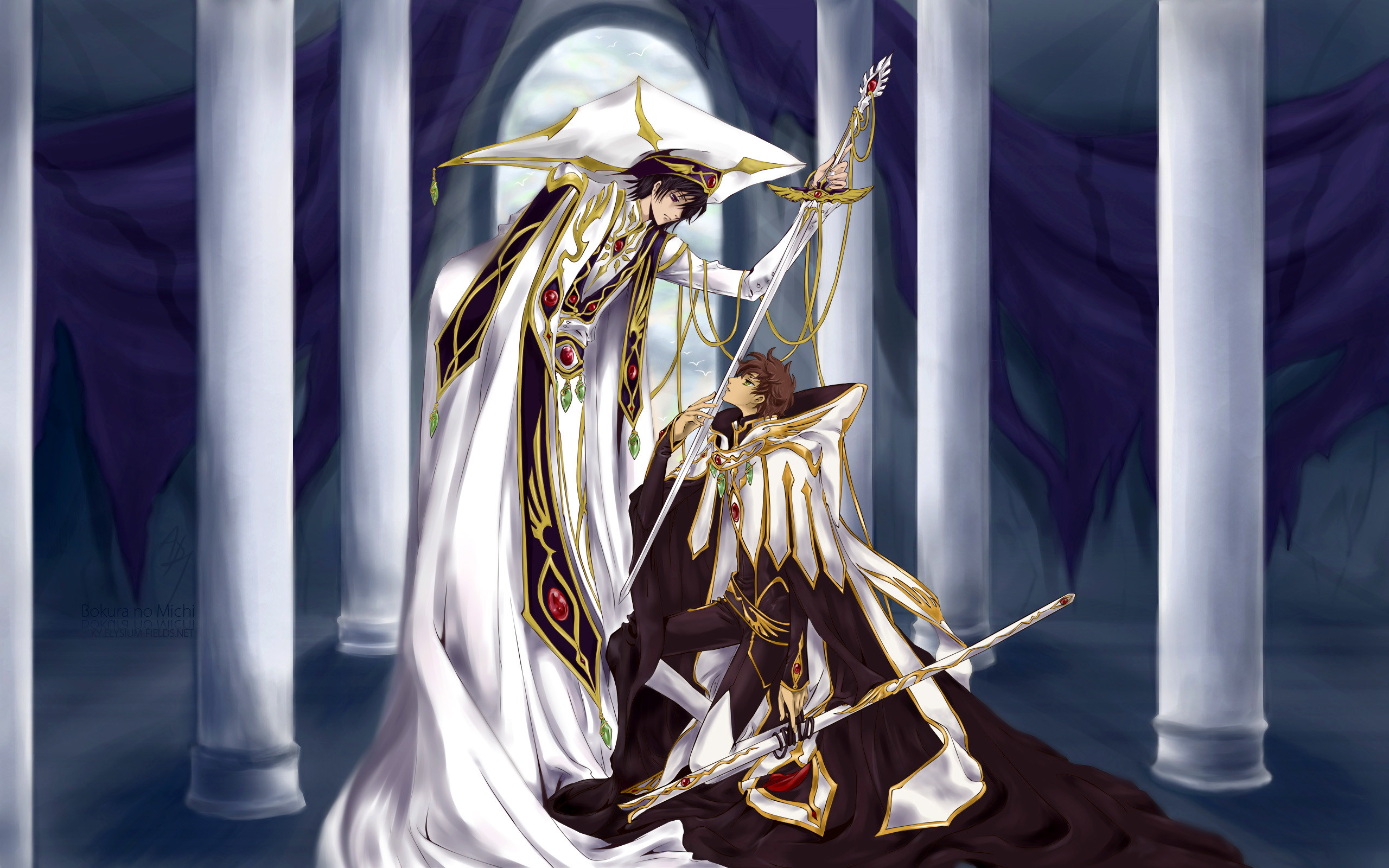 Lelouch Lamperouge, Suzaku Kururugi, Code Geass, Colonne, Imperatore, sfondo desktop 2560x1600