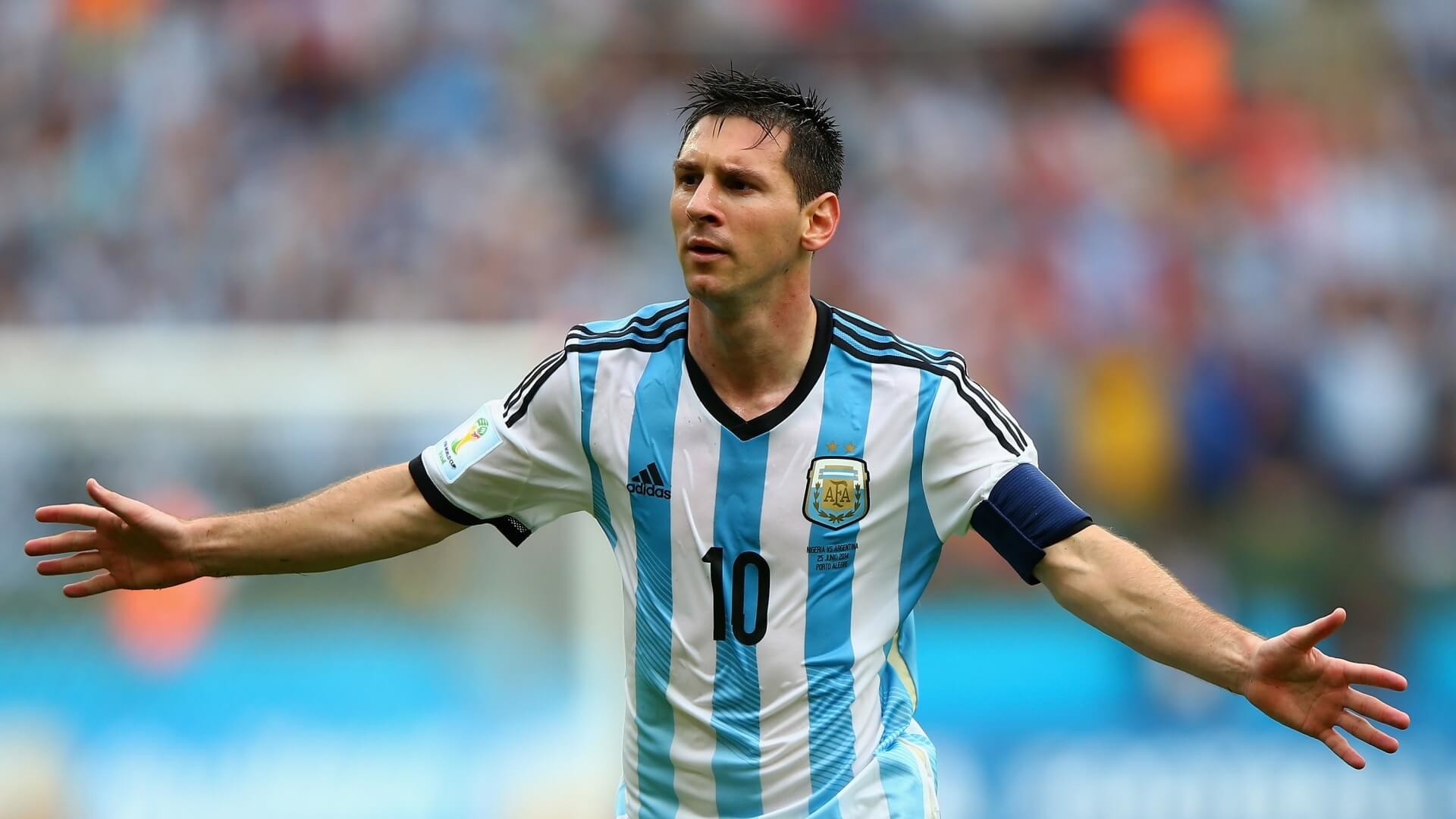 Lionel Messi, Nazionale argentina, Maglia albiceleste, Esultanza, sfondo per portatile