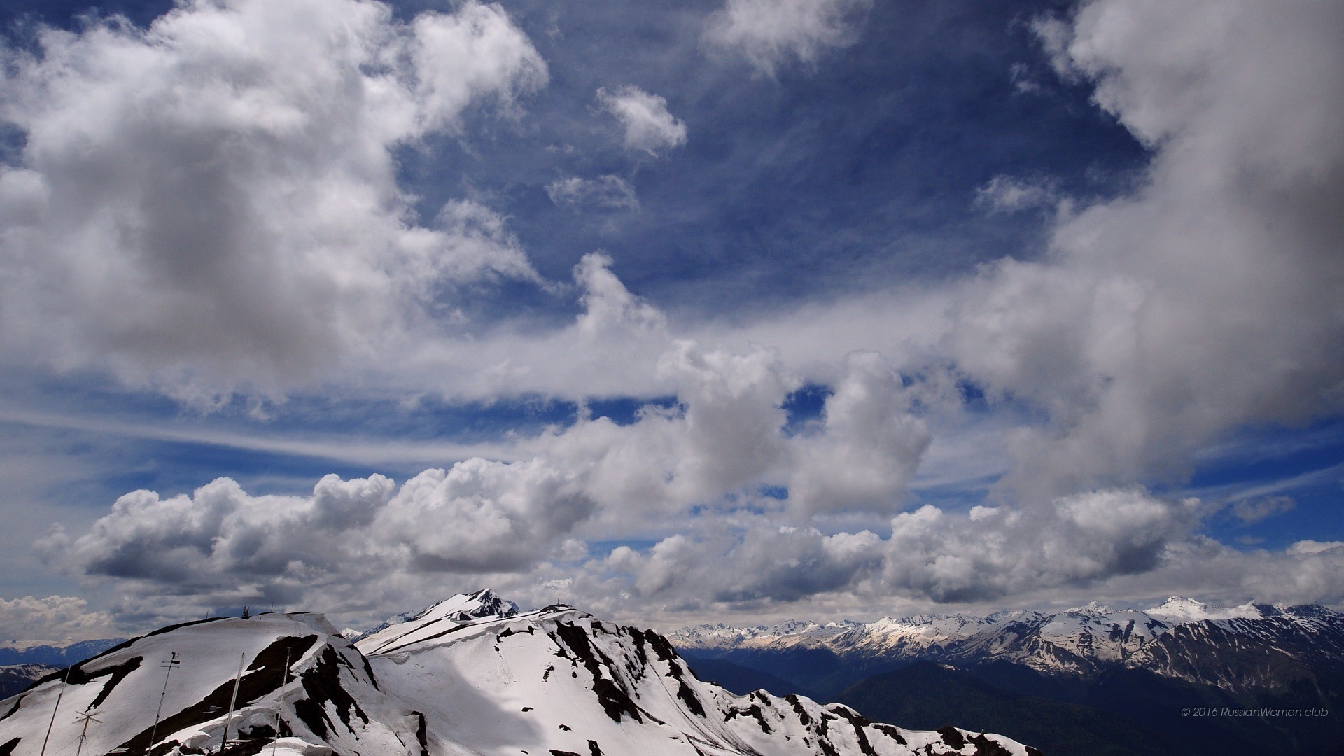 Montagne innevate, Nuvole, Cielo, sfondo desktop