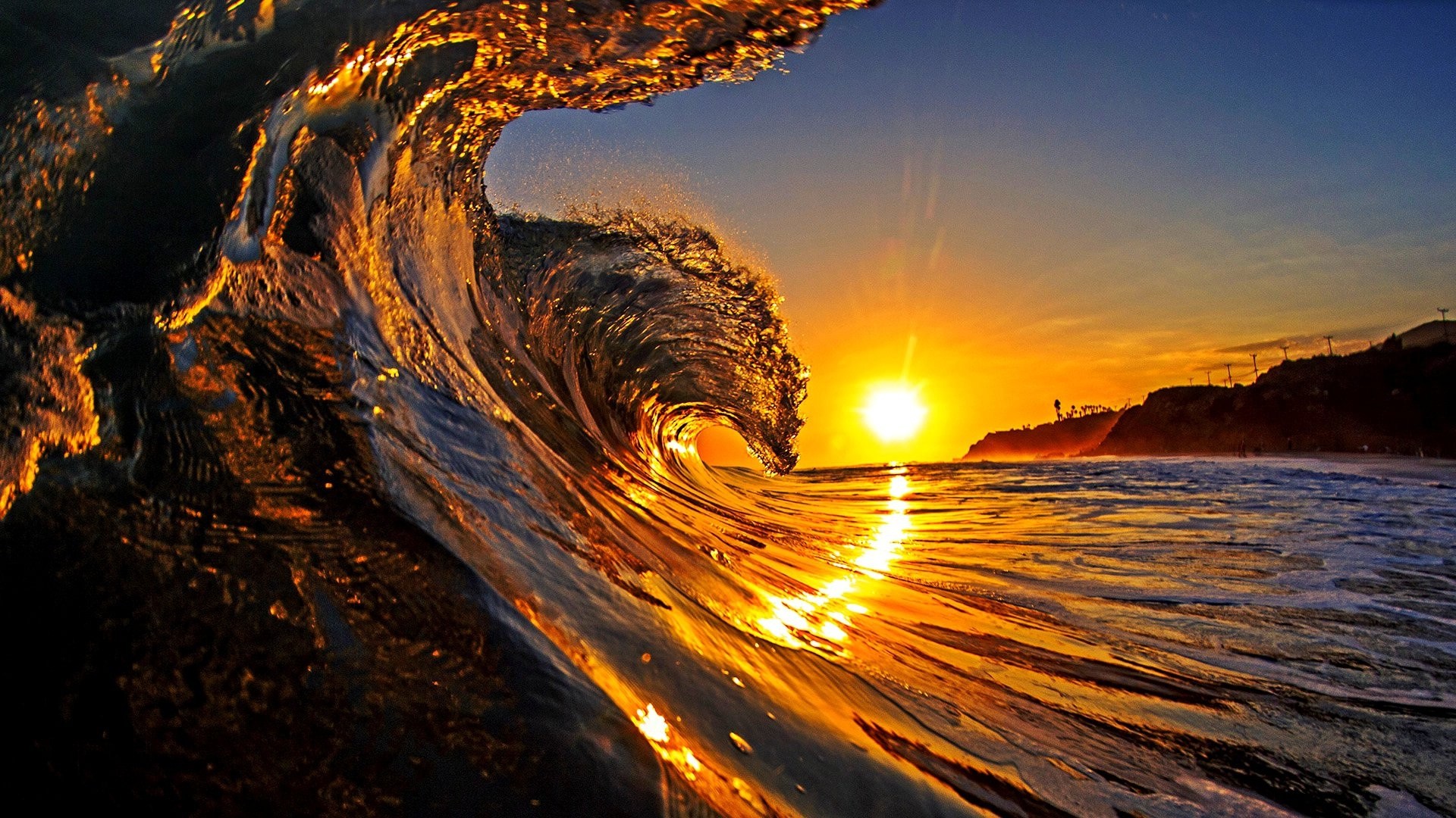 Onda, Tramonto, Surf, Oceano, Sole, Full HD, sfondo desktop