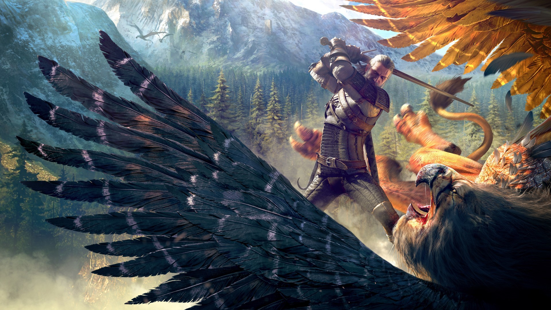 The Witcher 3: Wild Hunt, Geralt di Rivia, Grifone, Videogioco, Full HD, sfondo Windows 11