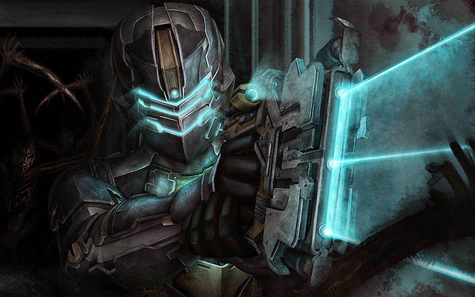 Isaac Clarke, Dead Space 2, Plasma cutter, Tuta RIG, Ciano, 1920x1200, wallpaper desktop