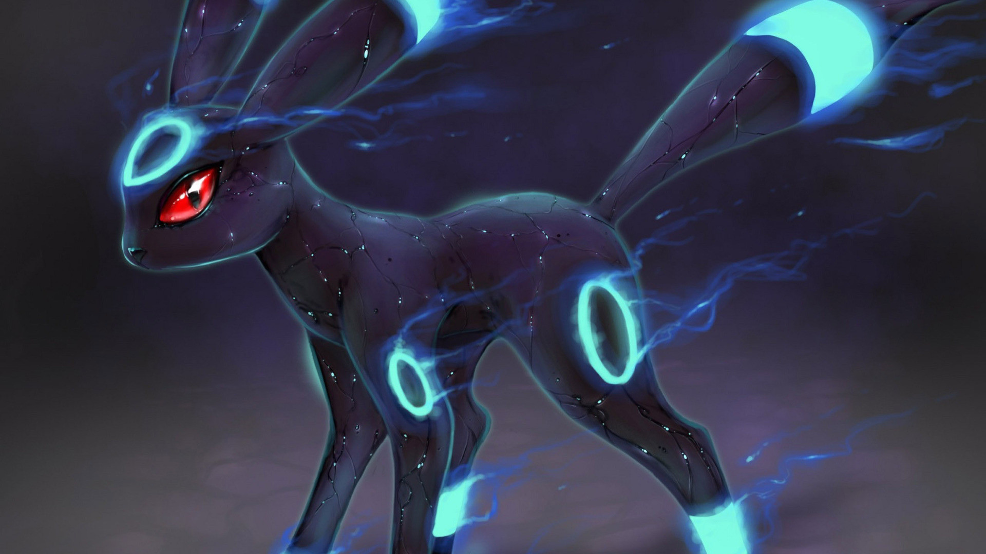 Umbreon, Pokémon, Anelli luminosi, Blu, Arte digitale, Full HD, sfondo Windows 11