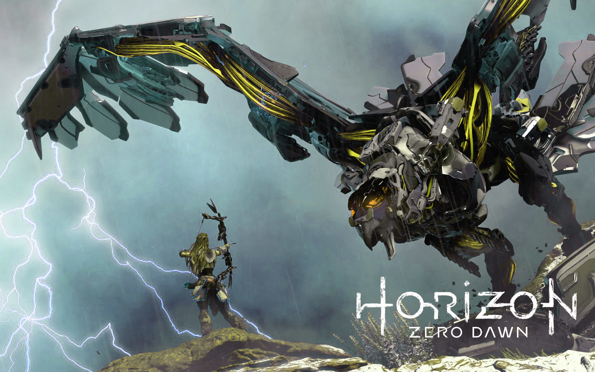 Aloy, Horizon Zero Dawn, Stormbird, Fulmini, Logo, 1920x1200, sfondo MacBook Pro