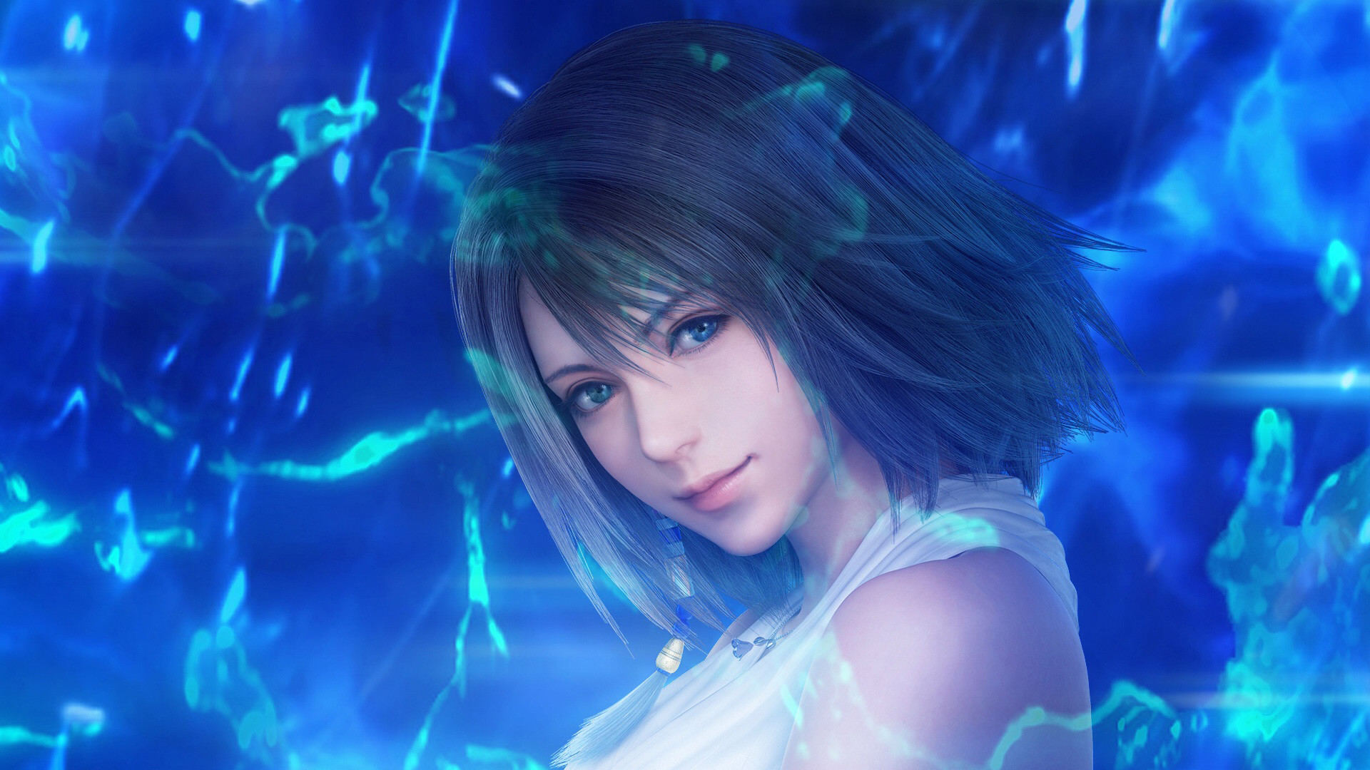 Yuna, Final Fantasy X, Primo piano, Blu, Full HD, sfondo per PC