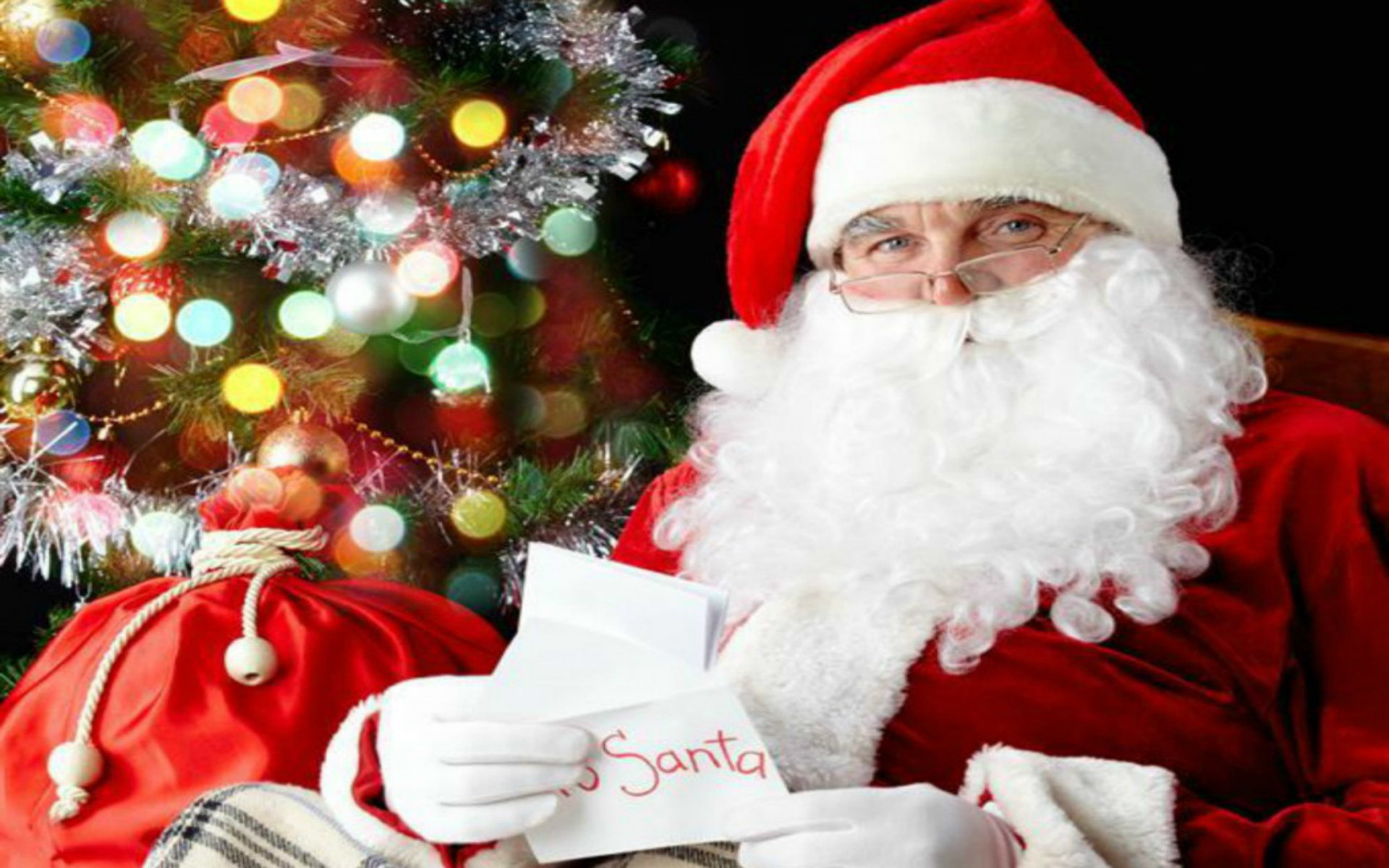 Babbo Natale, Lettera a Babbo Natale, Albero di Natale, Luci bokeh, Natale, sfondo 1920x1200 per PC