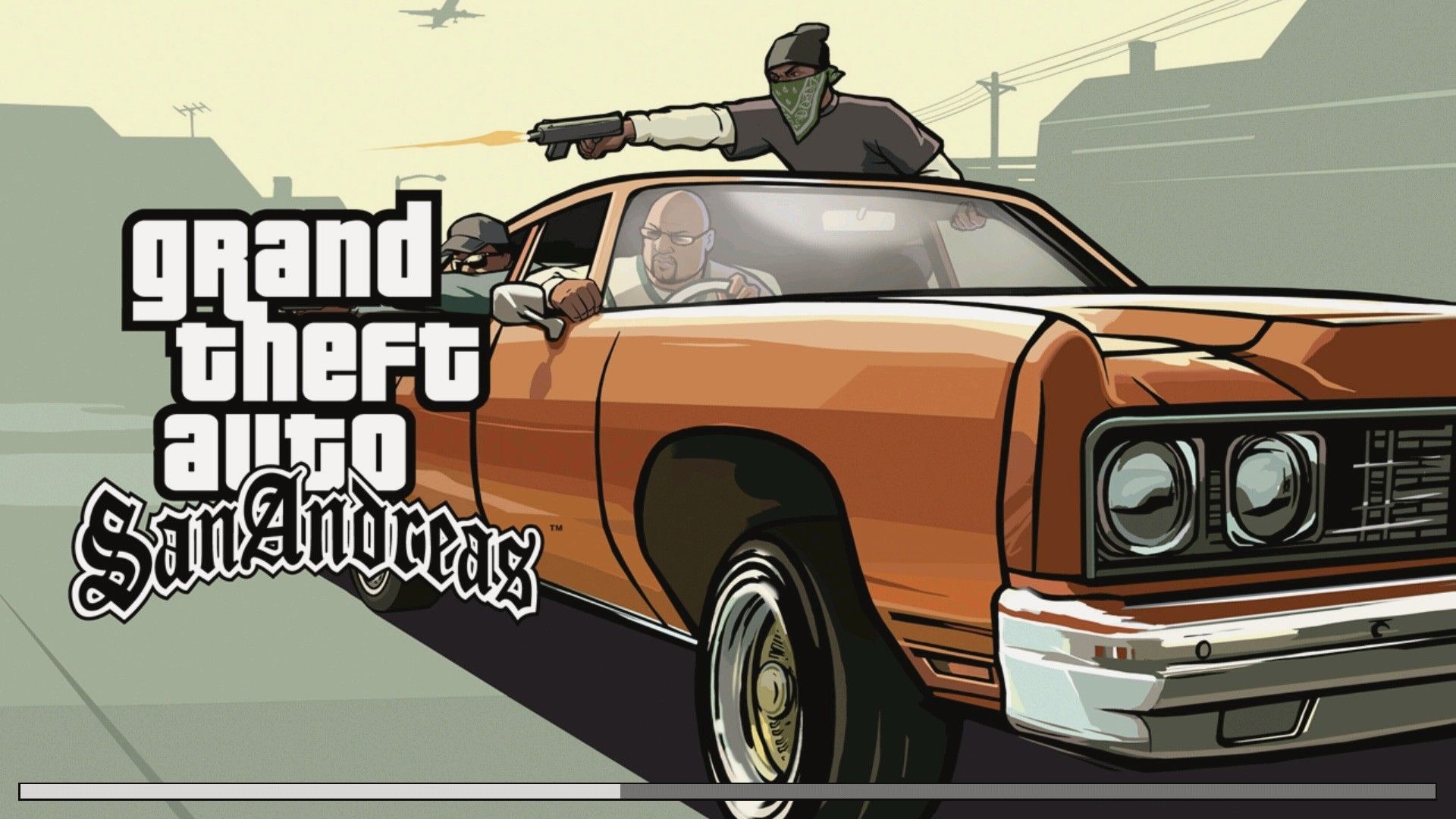 GTA San Andreas, Logo, Sparatoria in auto, Artwork, 1920x1080, immagine di sfondo