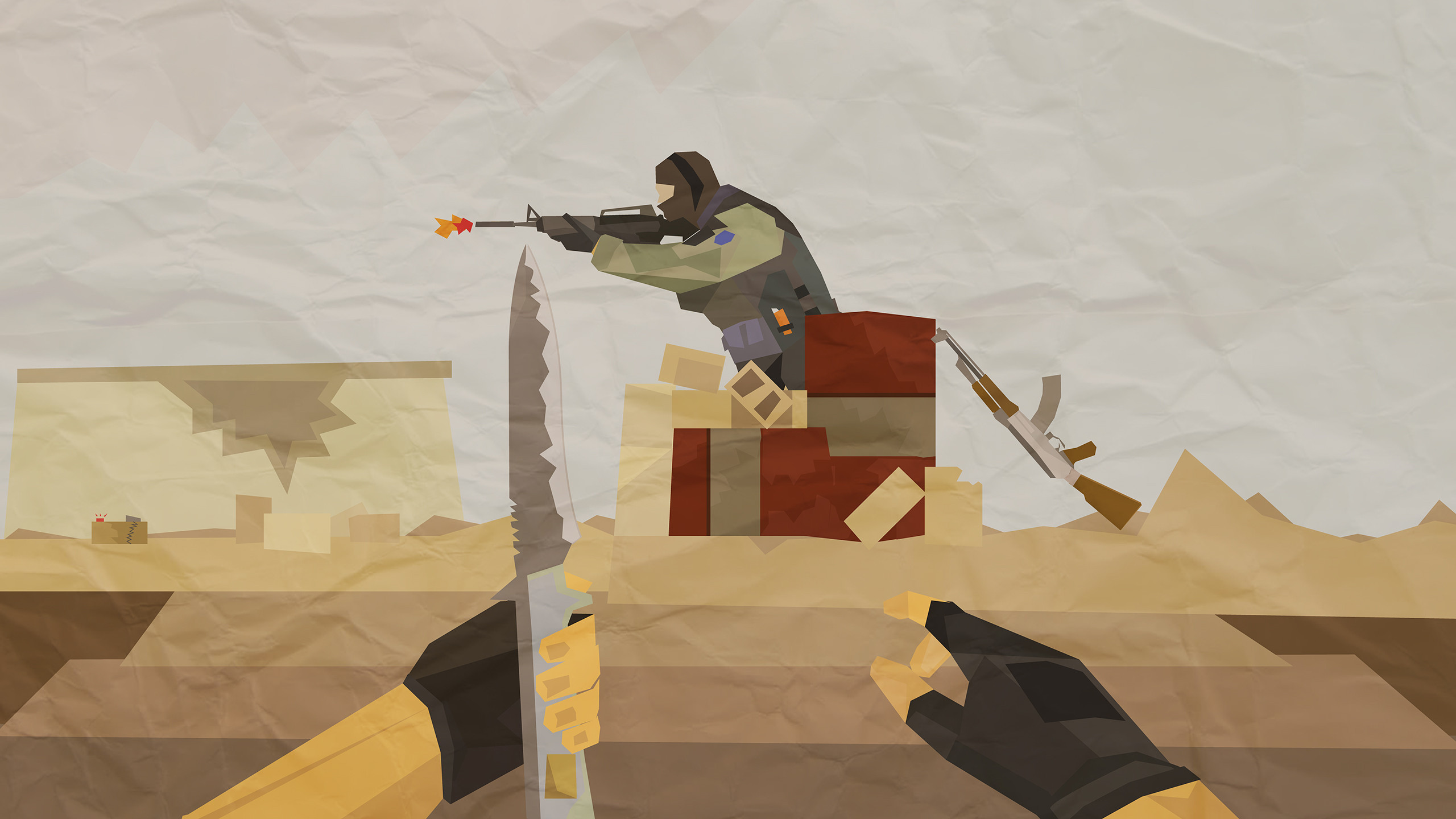 CS:GO, Coltello, Low poly, Deserto, 2K, sfondo desktop