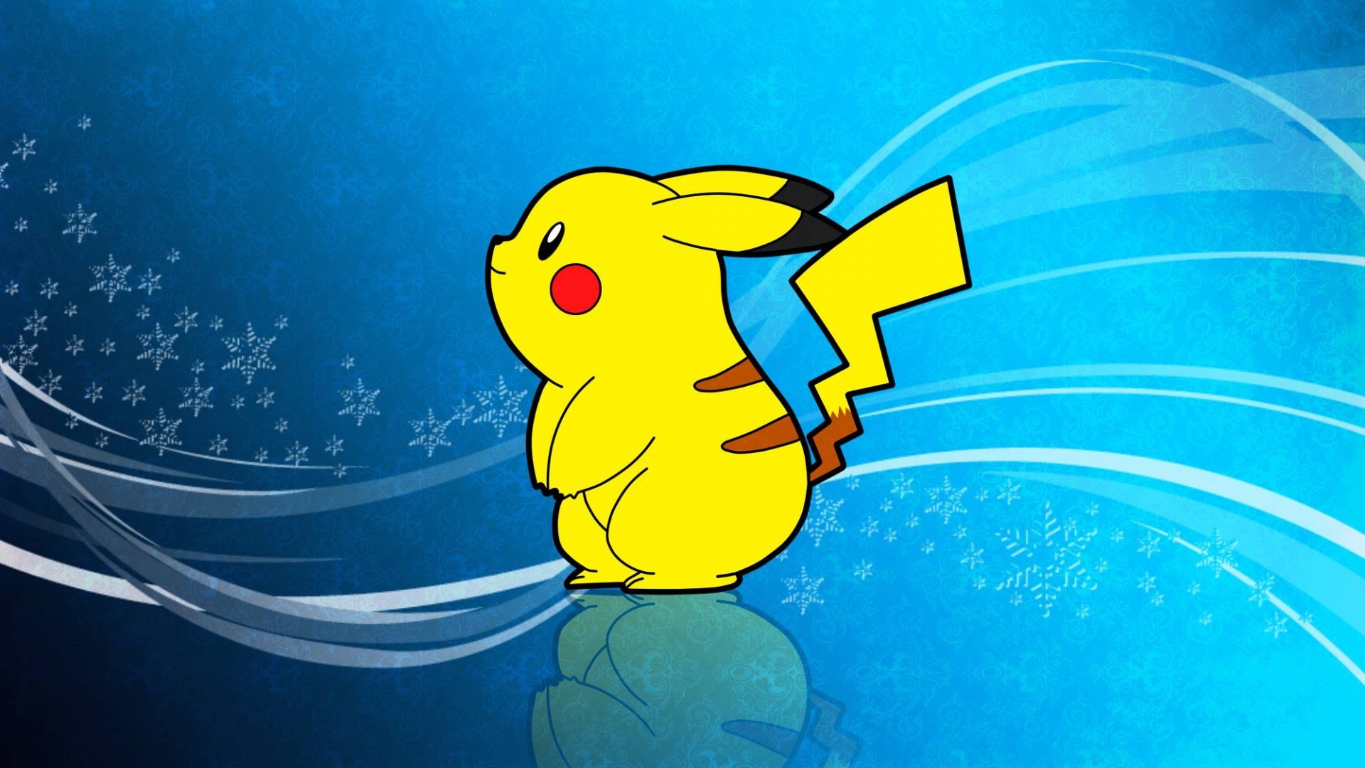 Pikachu, Pokémon, Fiocchi di neve, Blu, 1920x1080, immagine di sfondo