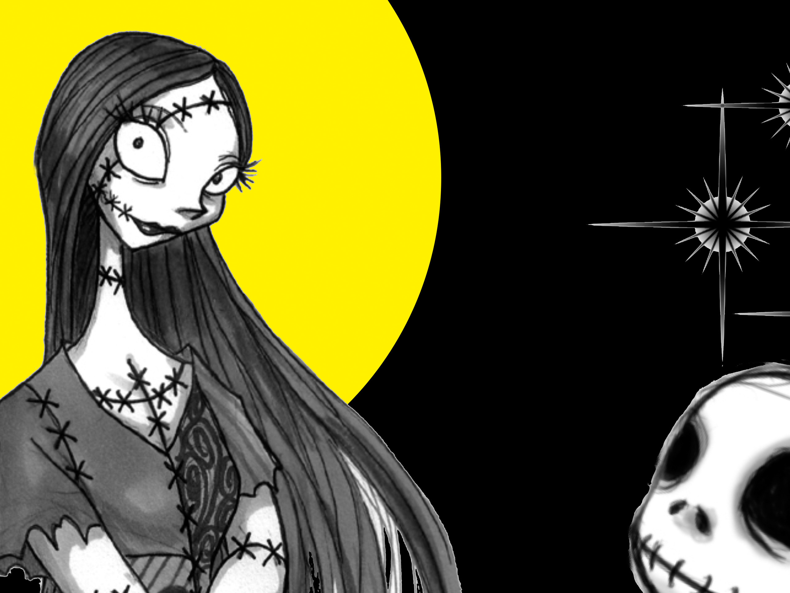 Sally, Jack Skeletron, Nightmare Before Christmas, Luna gialla, 2K, sfondo per iPad e tablet