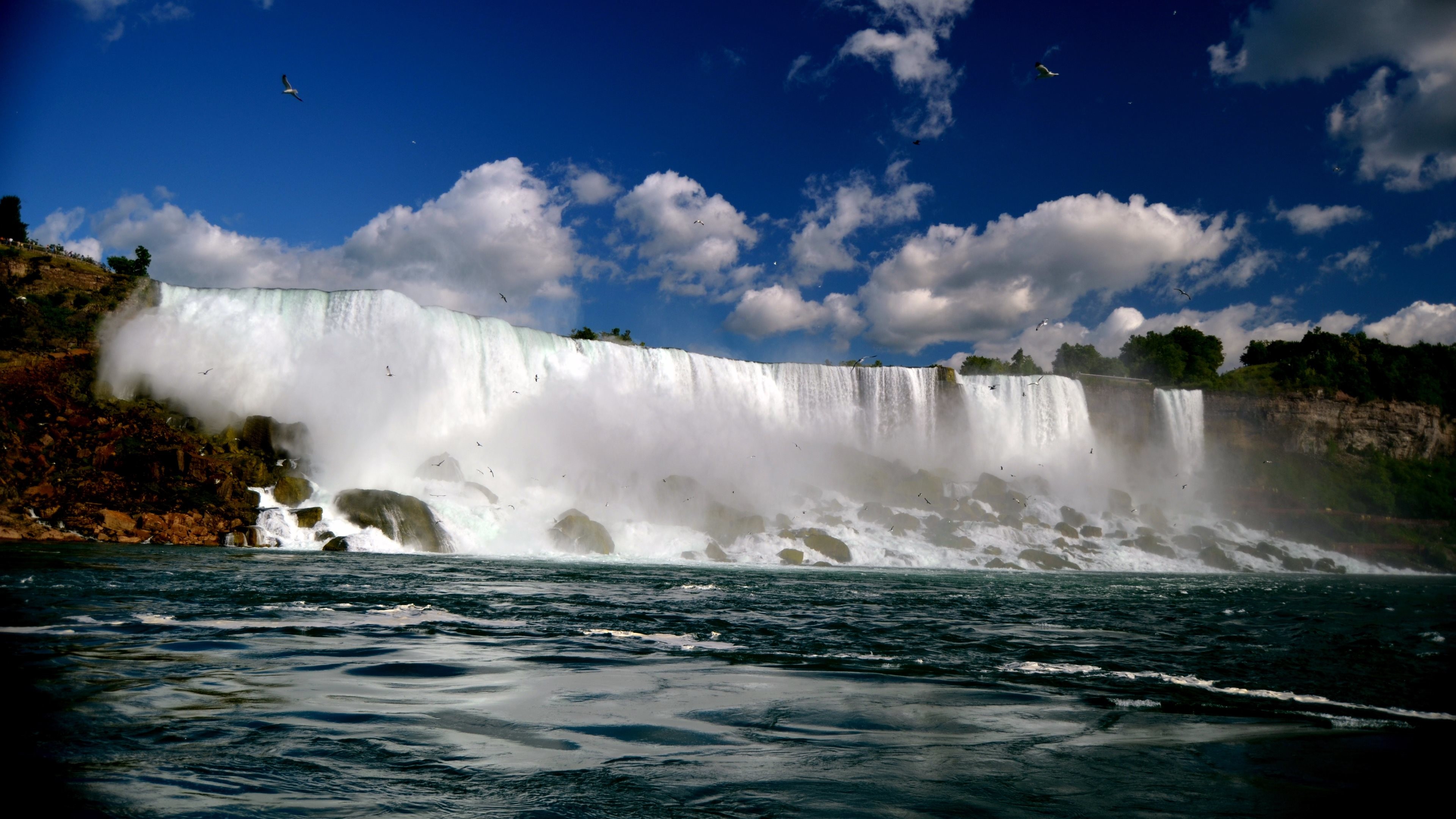 Cascate del Niagara, American Falls, Nuvole, Fiume, sfondo 4K per desktop