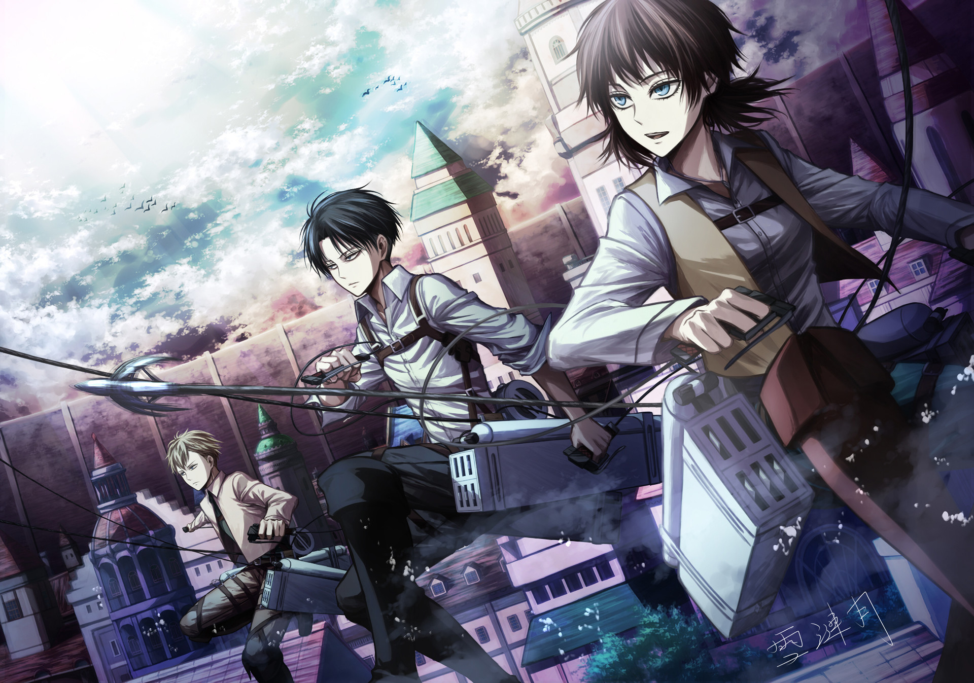 Levi Ackerman, Hange Zoe, L'attacco dei giganti, Città, Full HD, sfondo per PC e portatile