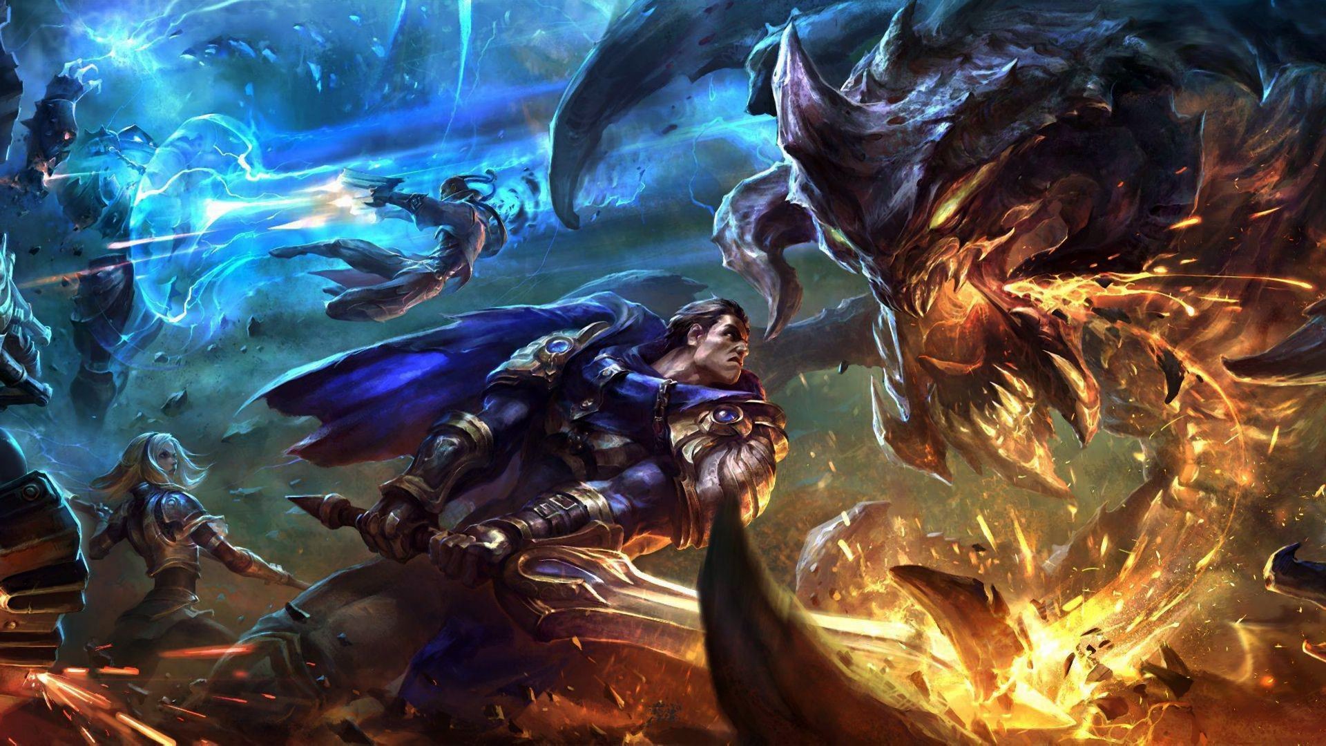 Ezreal, Rengar, League of Legends, Battaglia, Full HD, sfondo Windows 11