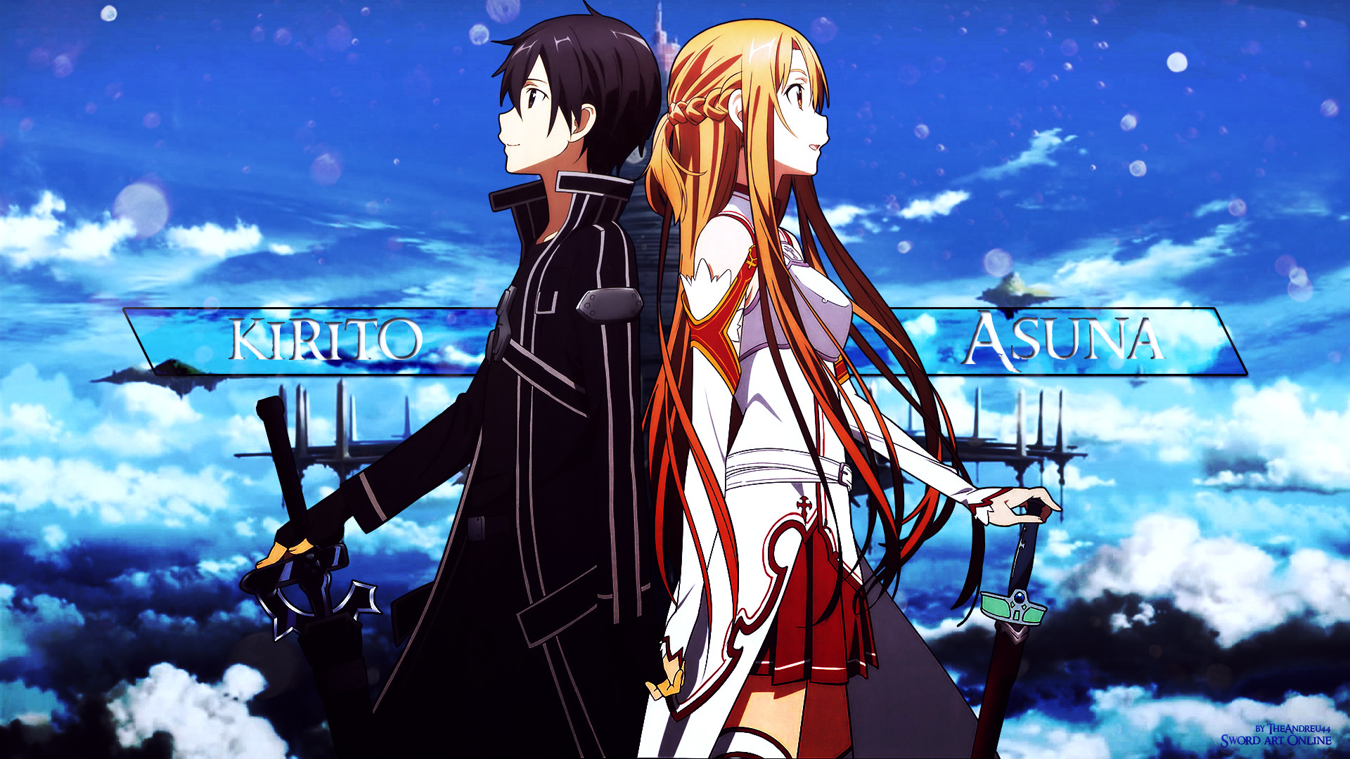 Kirito, Asuna, Sword Art Online, Cielo, Nuvole, Full HD, sfondo desktop