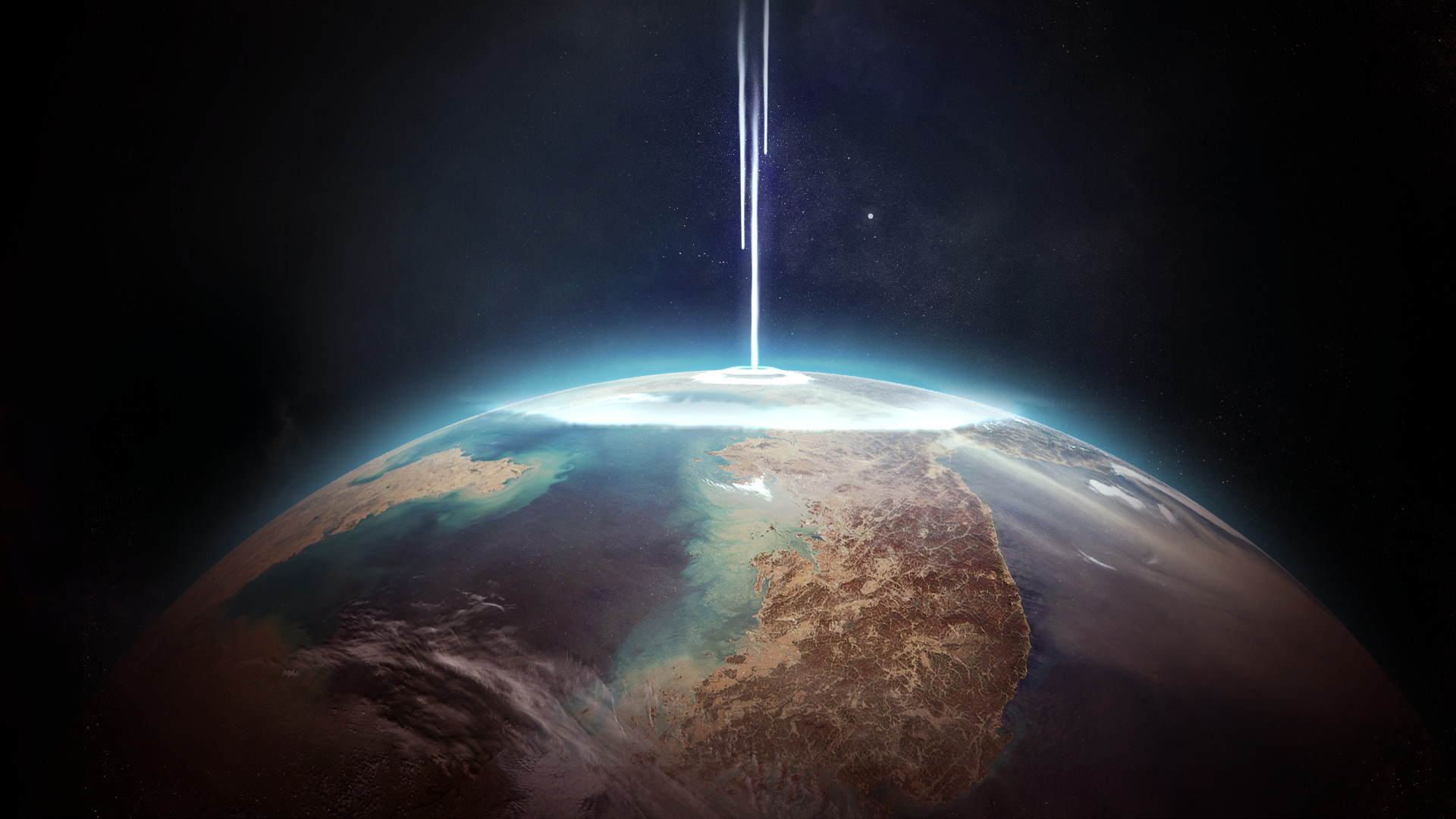 Terra, Raggio di luce, Fantascienza, Spazio, Arte digitale, Full HD, wallpaper per PC