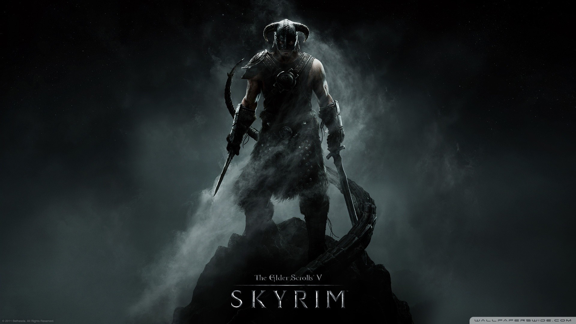 Dovahkiin, The Elder Scrolls V: Skyrim, Logo, Sfondo scuro, Full HD, wallpaper per computer