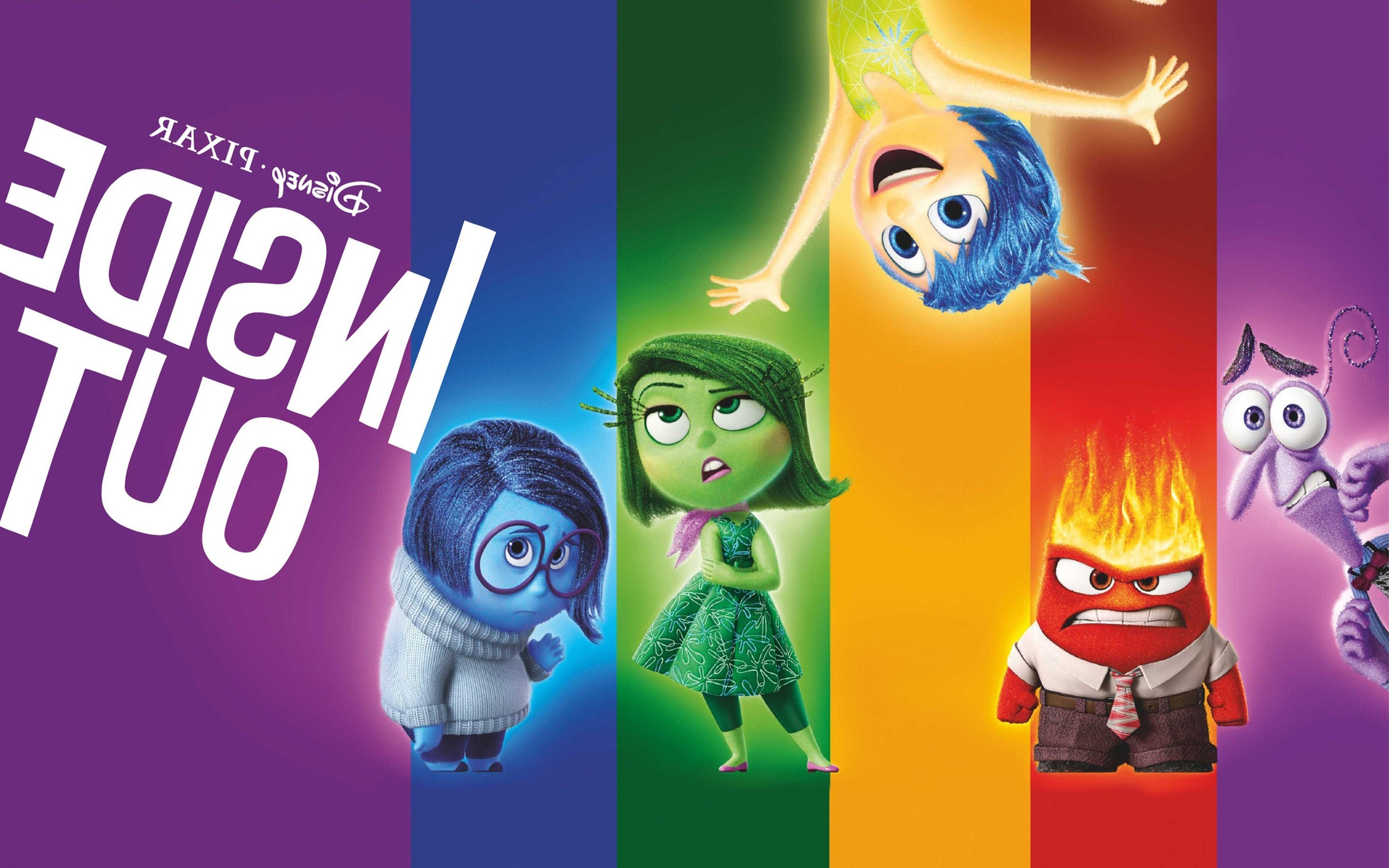 Inside Out, Disney Pixar, Tristezza, Disgusto, Rabbia, Gioia, Strisce colorate, sfondo 2K