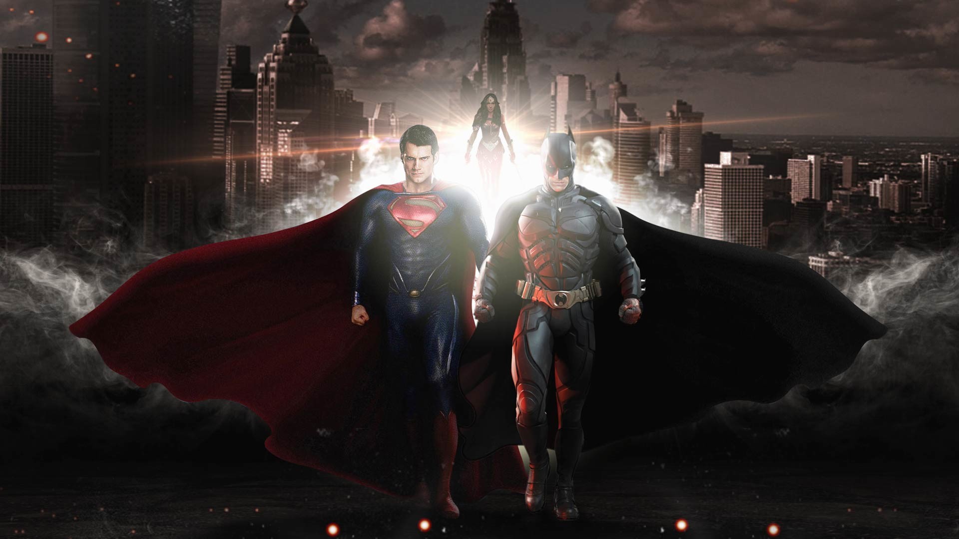Superman, Batman, Wonder Woman, Batman v Superman: Dawn of Justice, Città, sfondo Full HD per PC