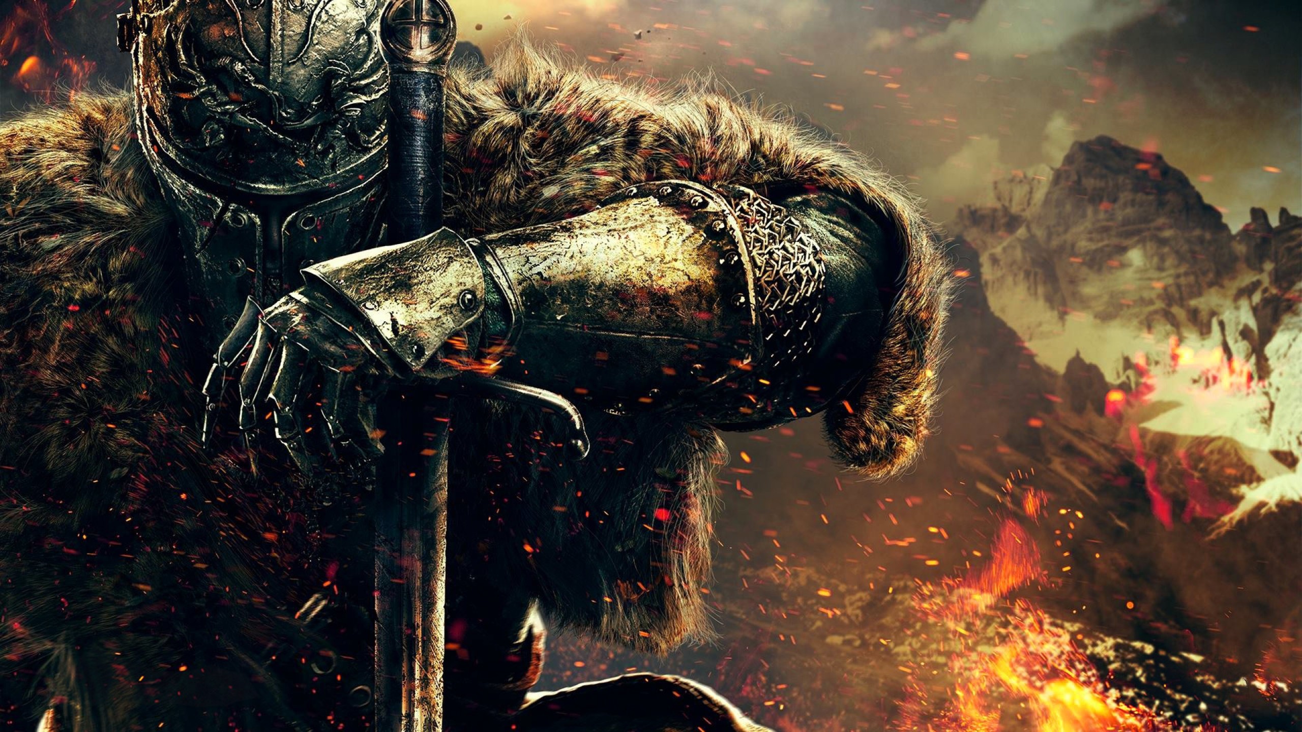 Dark Souls, Cavaliere, Spada, Fiamme, 2K, sfondo per portatile