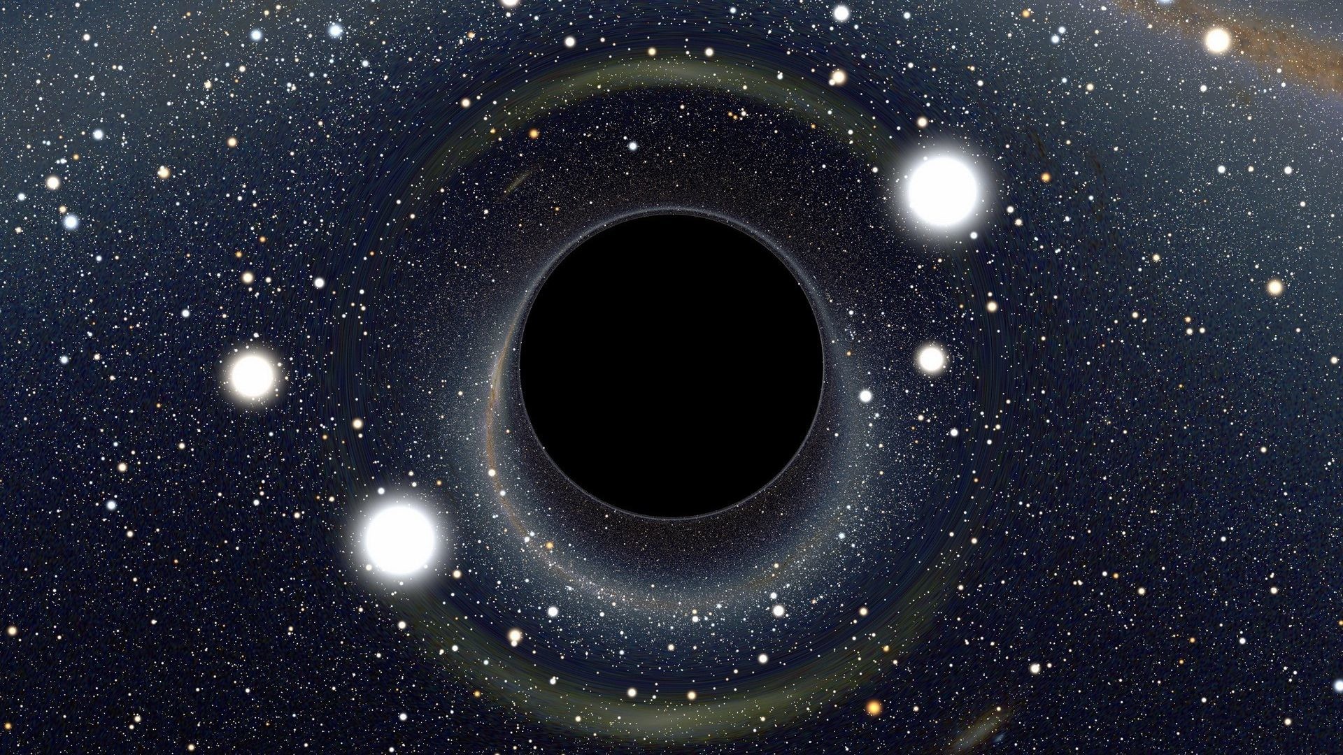 Buco nero, Lente gravitazionale, Stelle, Spazio, 1920x1080, sfondo per PC