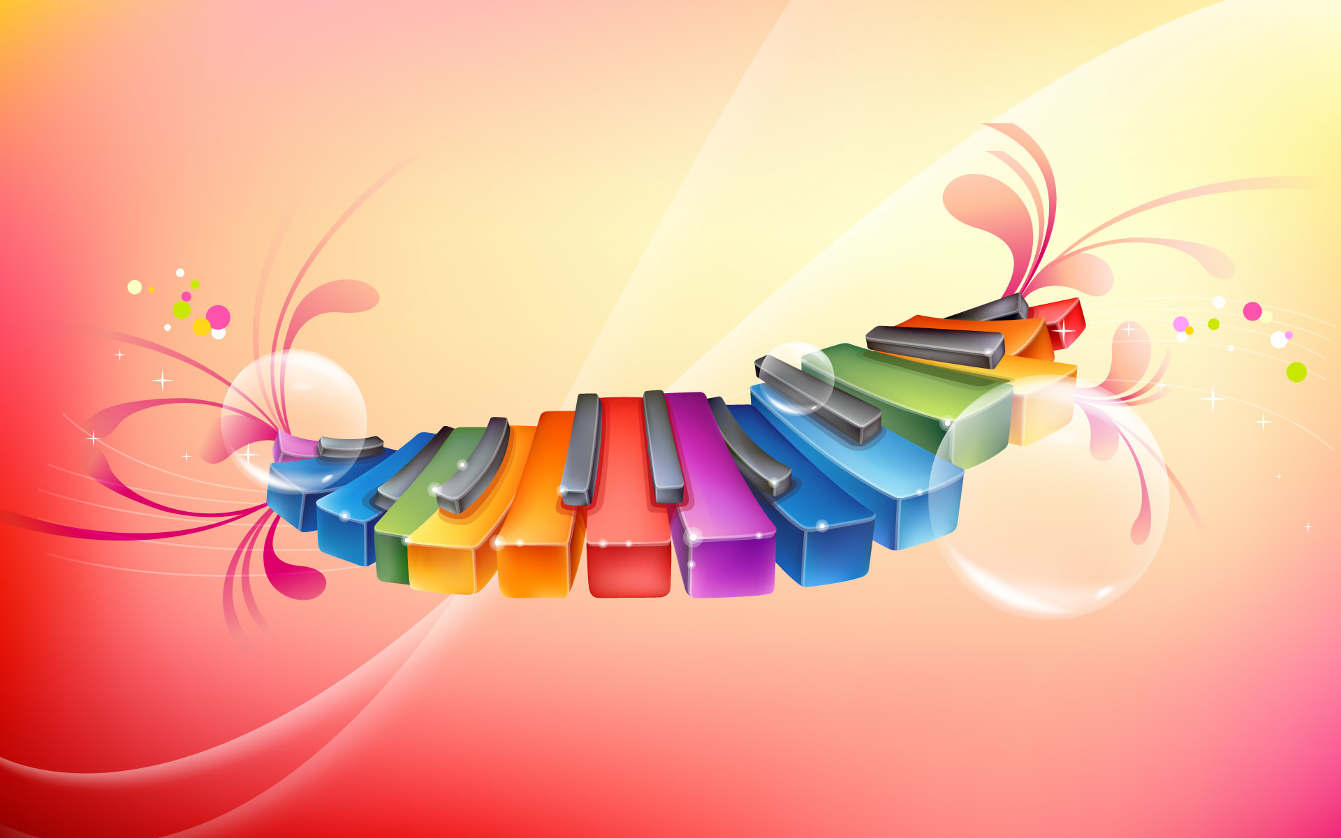 Tastiera di pianoforte, Tasti colorati, Arcobaleno, Arte digitale, sfondo Full HD per computer