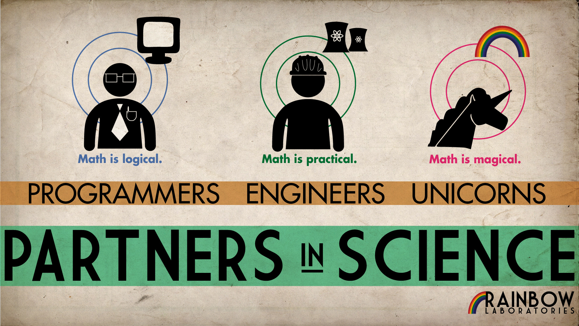 Partners in Science, Math is logical, Programmatori, Ingegneri, Unicorni, sfondo widescreen Full HD