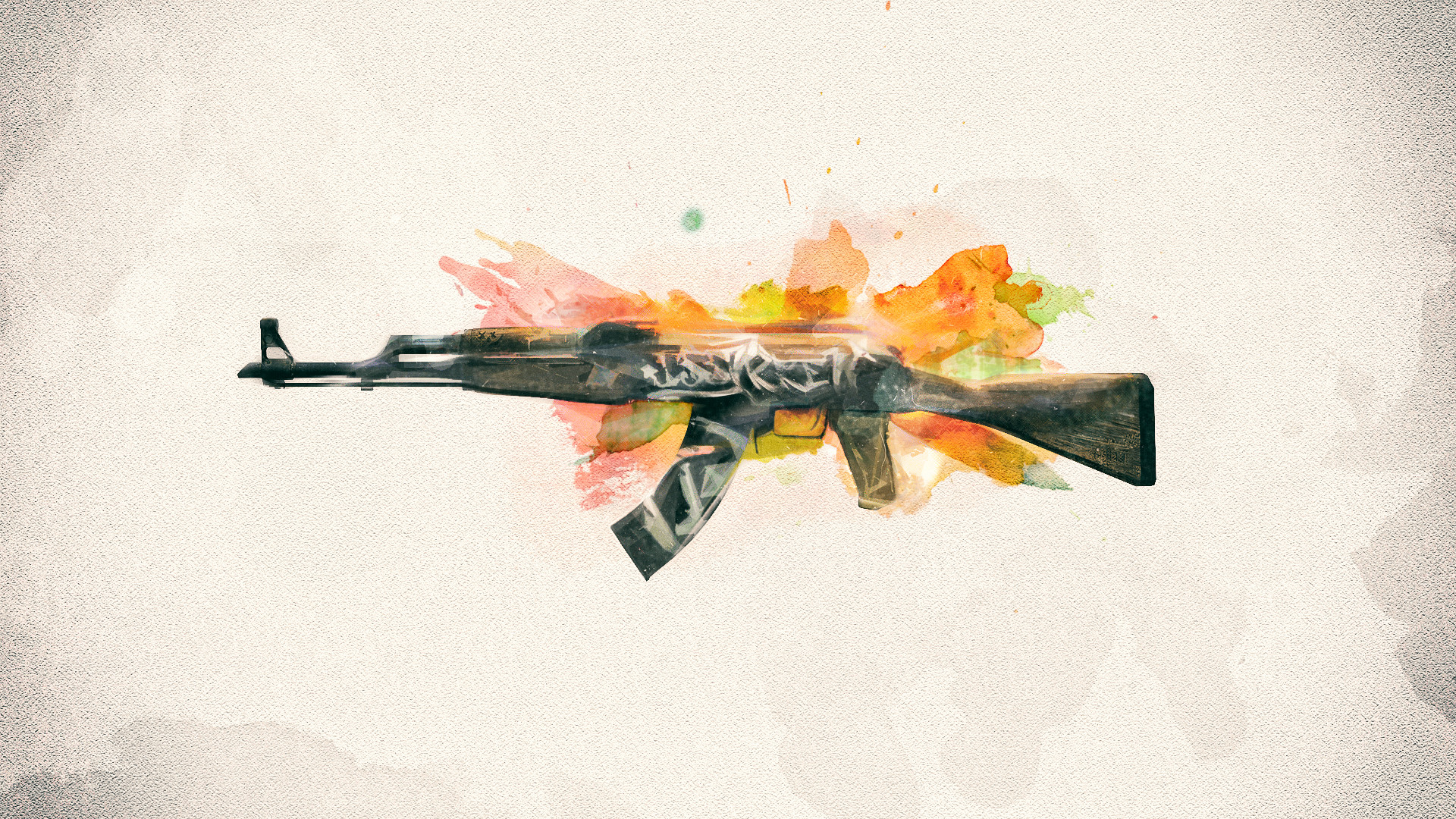 AK-47, CS:GO, Acquerello, Sfondo bianco, 1920x1080, wallpaper desktop