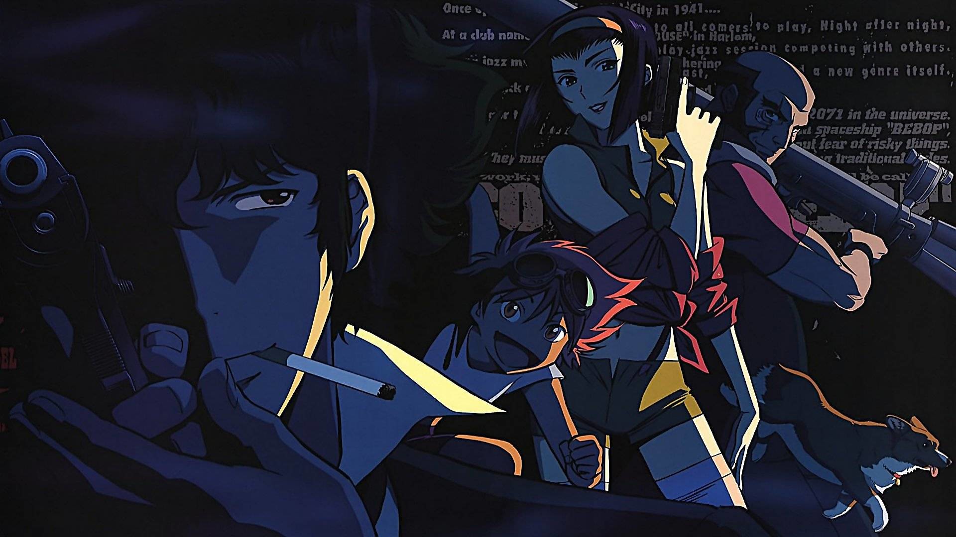 Spike Spiegel, Faye Valentine, Jet Black, Ed, Cowboy Bebop, Blu, sfondo Full HD per portatile