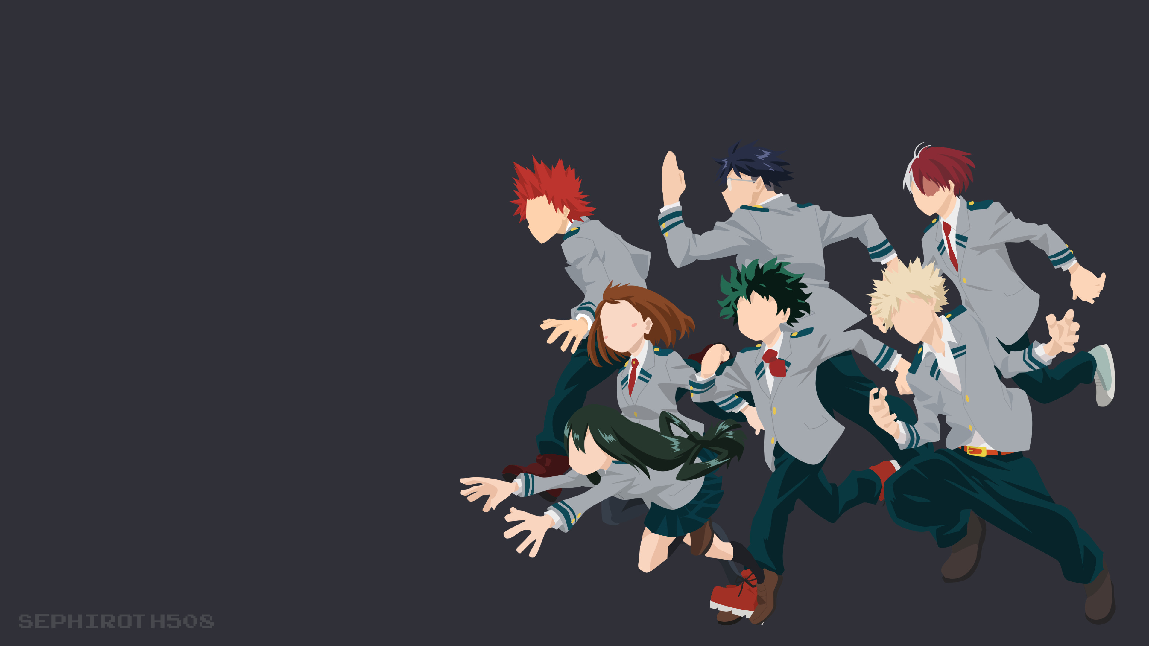 Classe 1-A, My Hero Academia, Uniforme scolastica, Minimalista, Sfondo grigio, 4K UHD