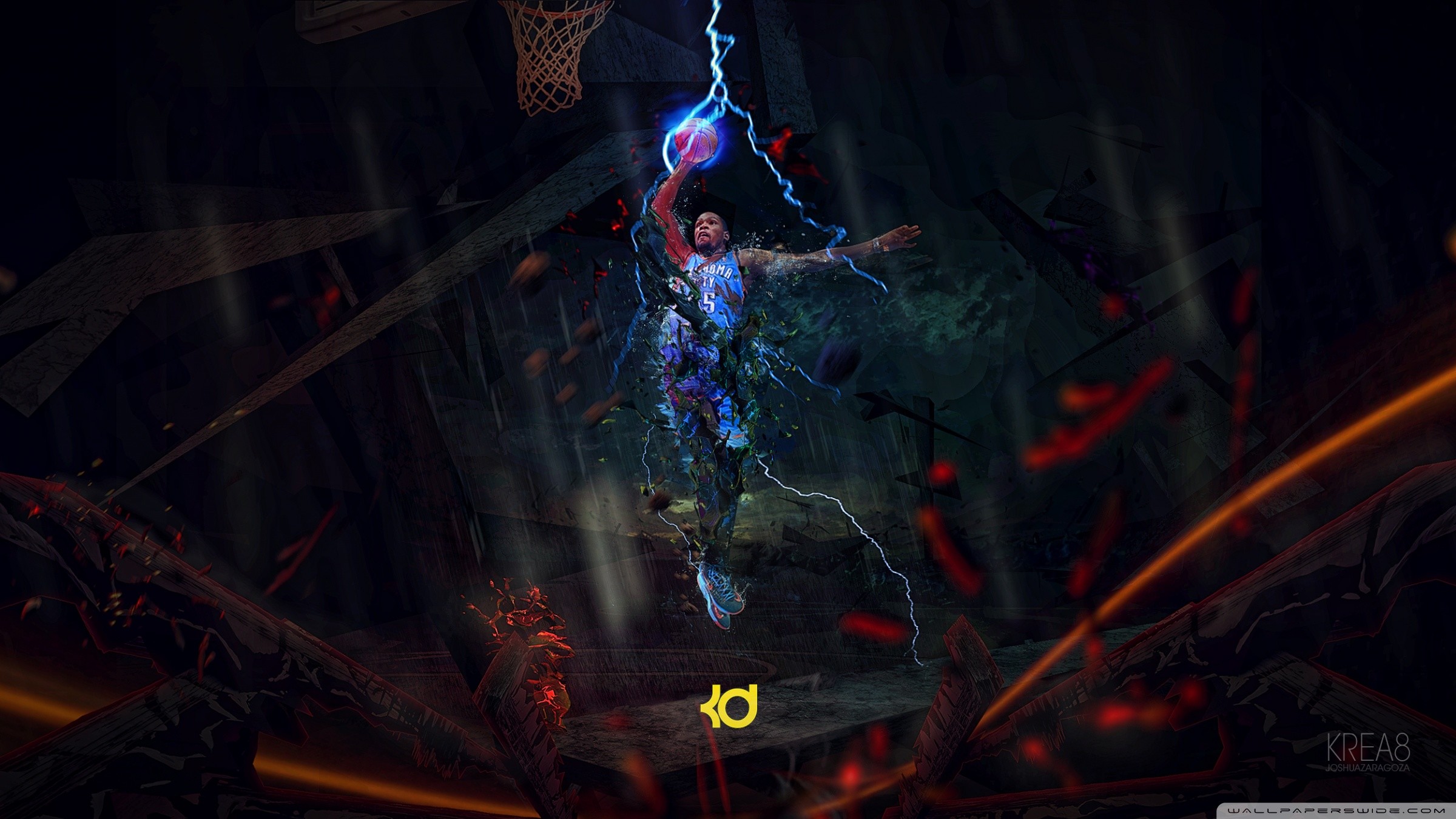 Kevin Durant, Fulmini, Schiacciata, Arte digitale, Full HD, sfondo per portatile
