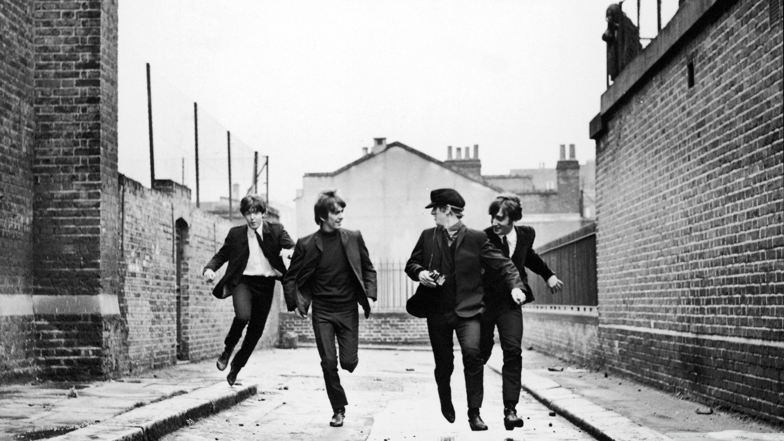 The Beatles, A Hard Day's Night, Corsa, Vicolo, Bianco e nero, 16:9 2K, sfondo widescreen