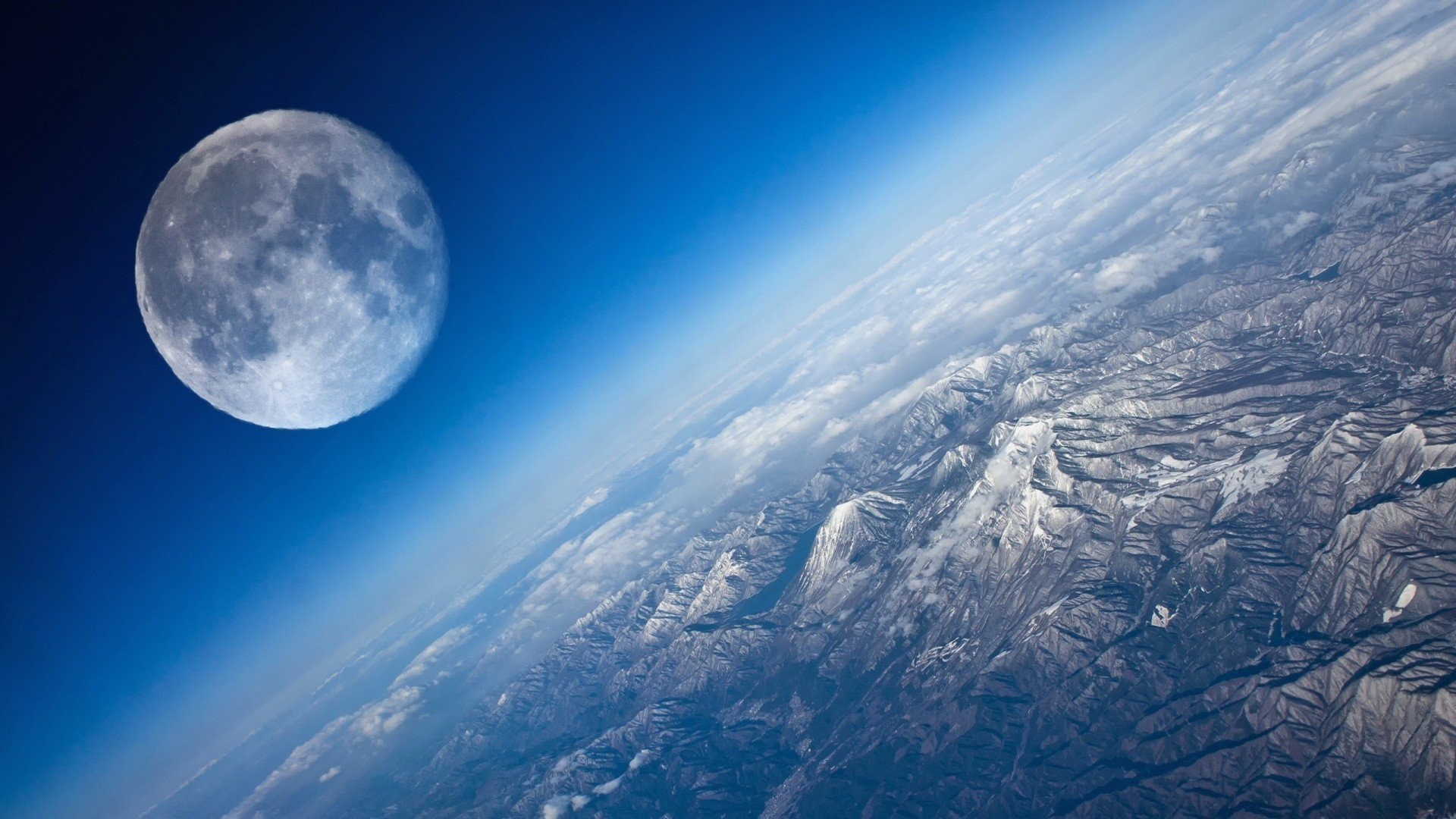 Luna, Terra, Atmosfera, Vista orbitale, Full HD, sfondo per PC