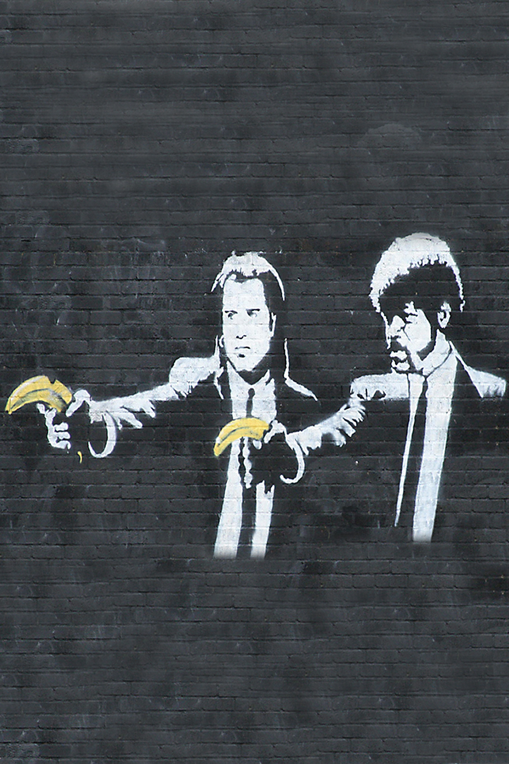Pulp Fiction, Banksy, Banane, Graffiti, QHD+, schermata di blocco del cellulare