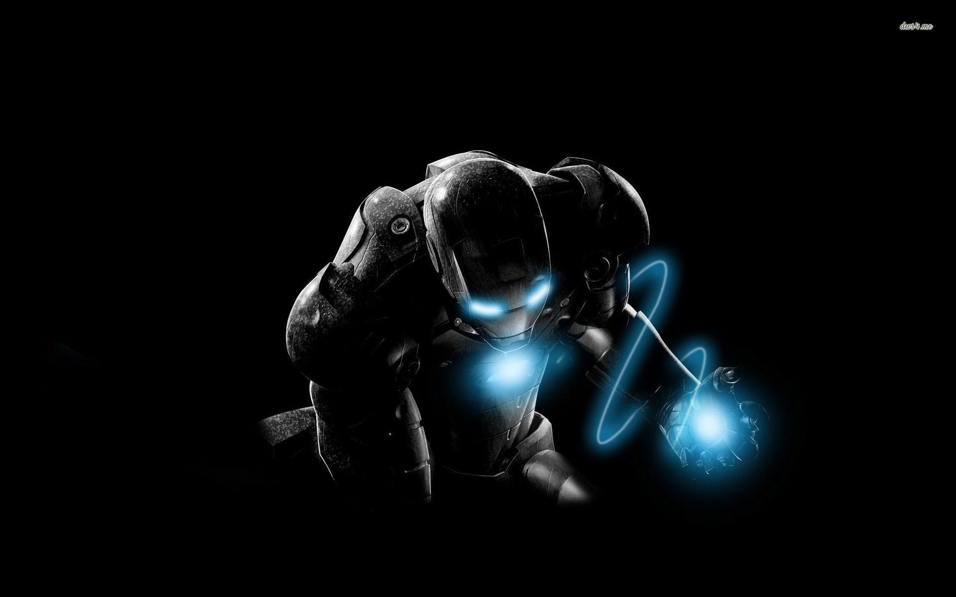 Iron Man, Repulsori, Luce blu, Sfondo nero, Full HD, wallpaper desktop