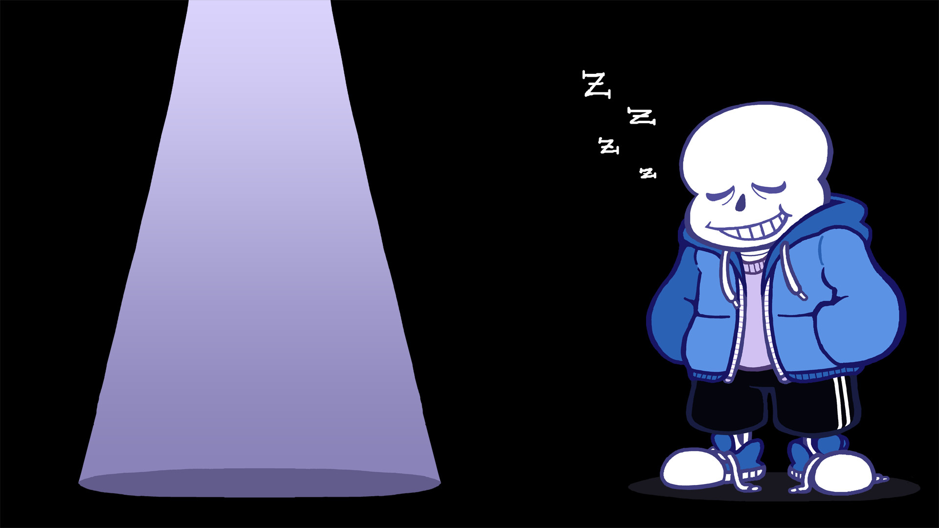 Sans, Undertale, Dormire, Riflettore, Sfondo nero, 16:9 Full HD, wallpaper widescreen